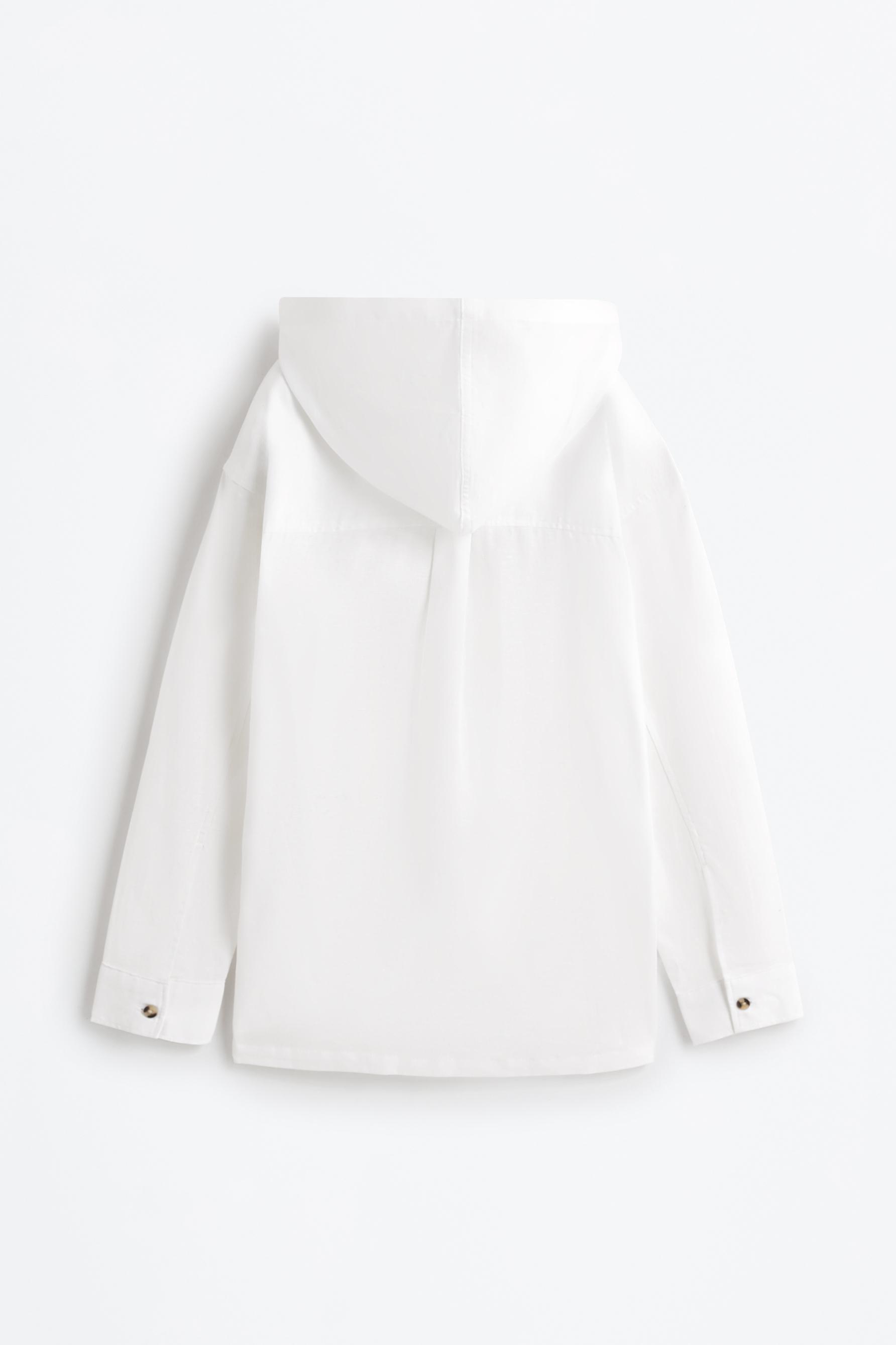 Linen - cotton hooded shirt — WHITE