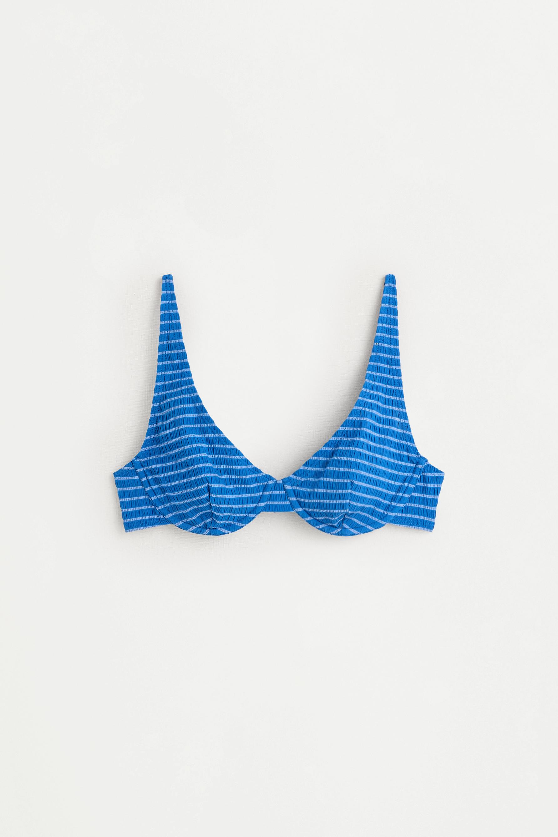 Women's Striped Beige Bikini Top — BLUE