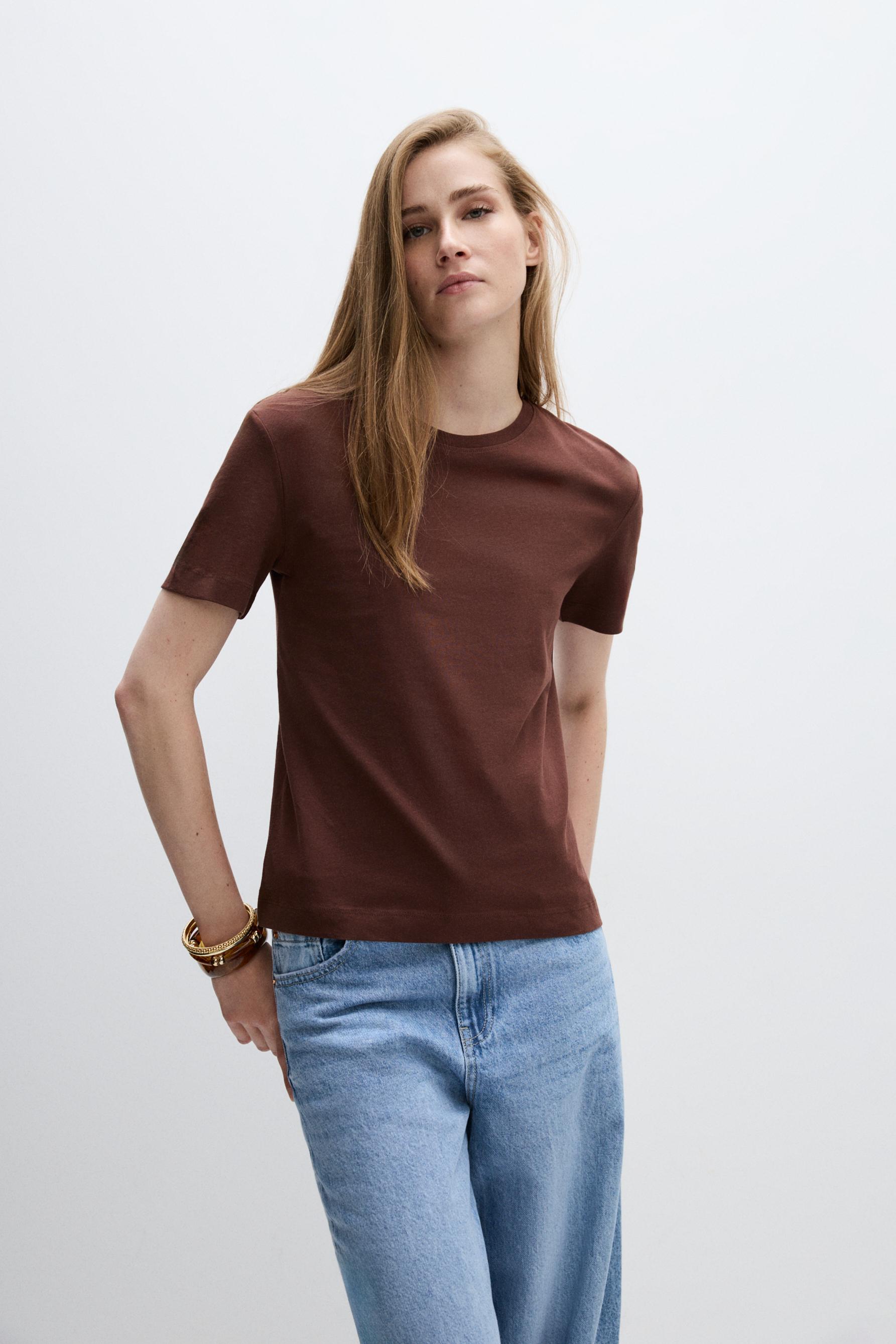 Basic round neck T-shirt — BROWN