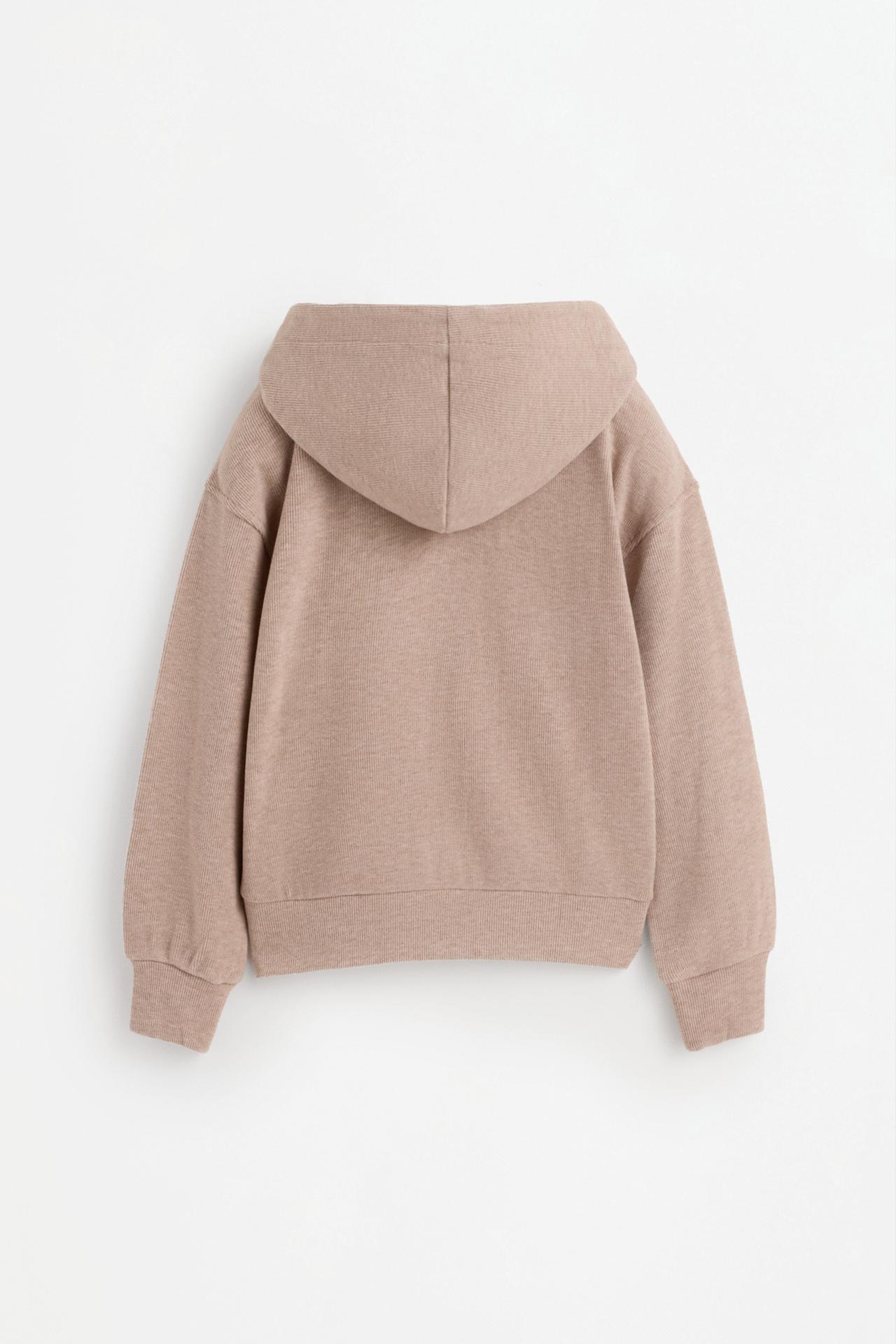 Shimmery bias cut zip hoodie — LIGHT CAMEL