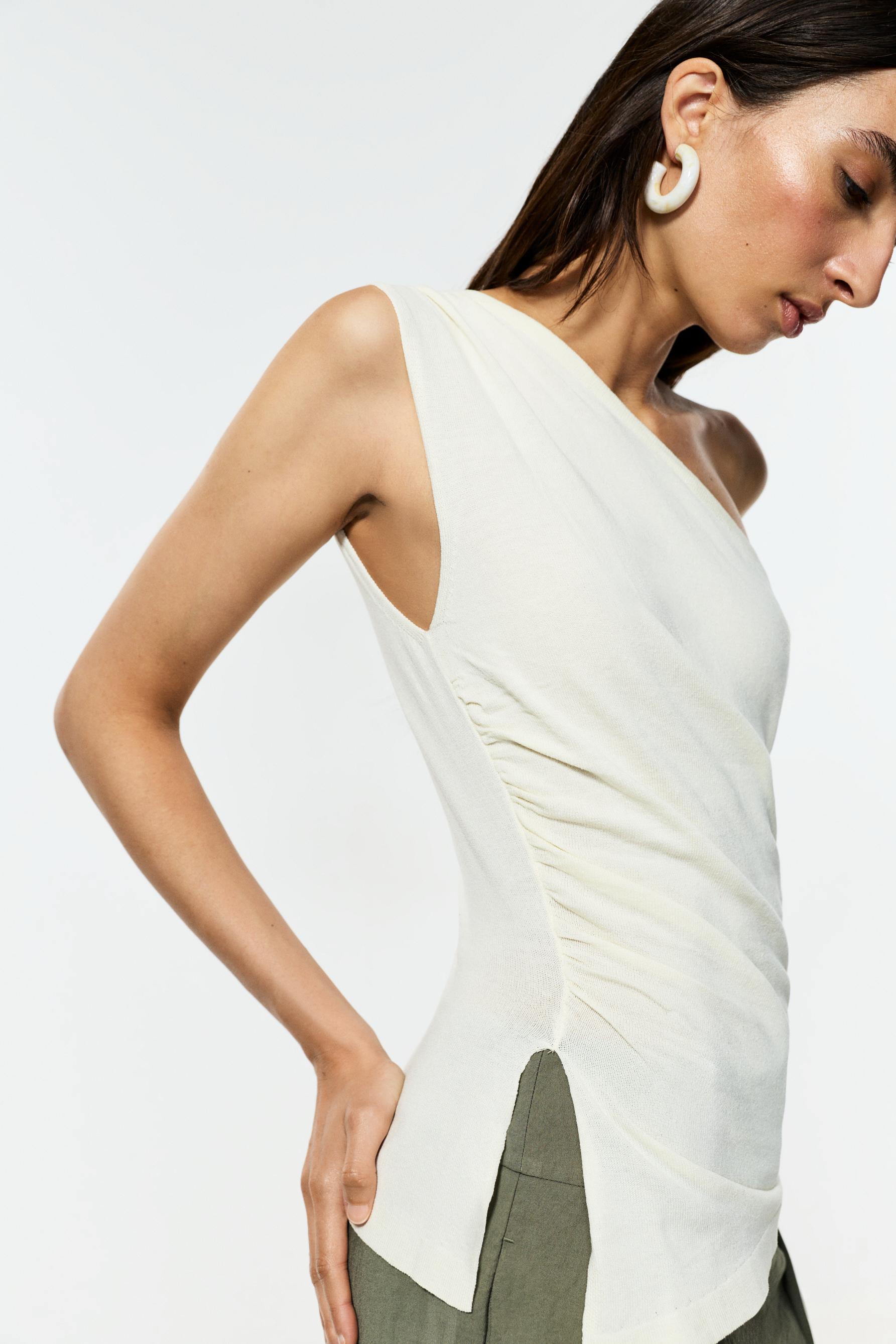Asymmetric knit top — ECRU