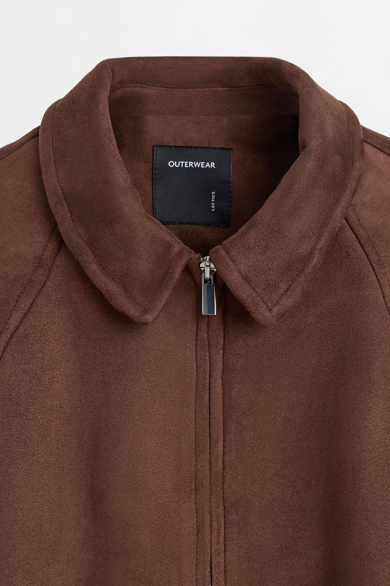 Puffed faux suede bomber jacket — CHOCOLATE BROWN