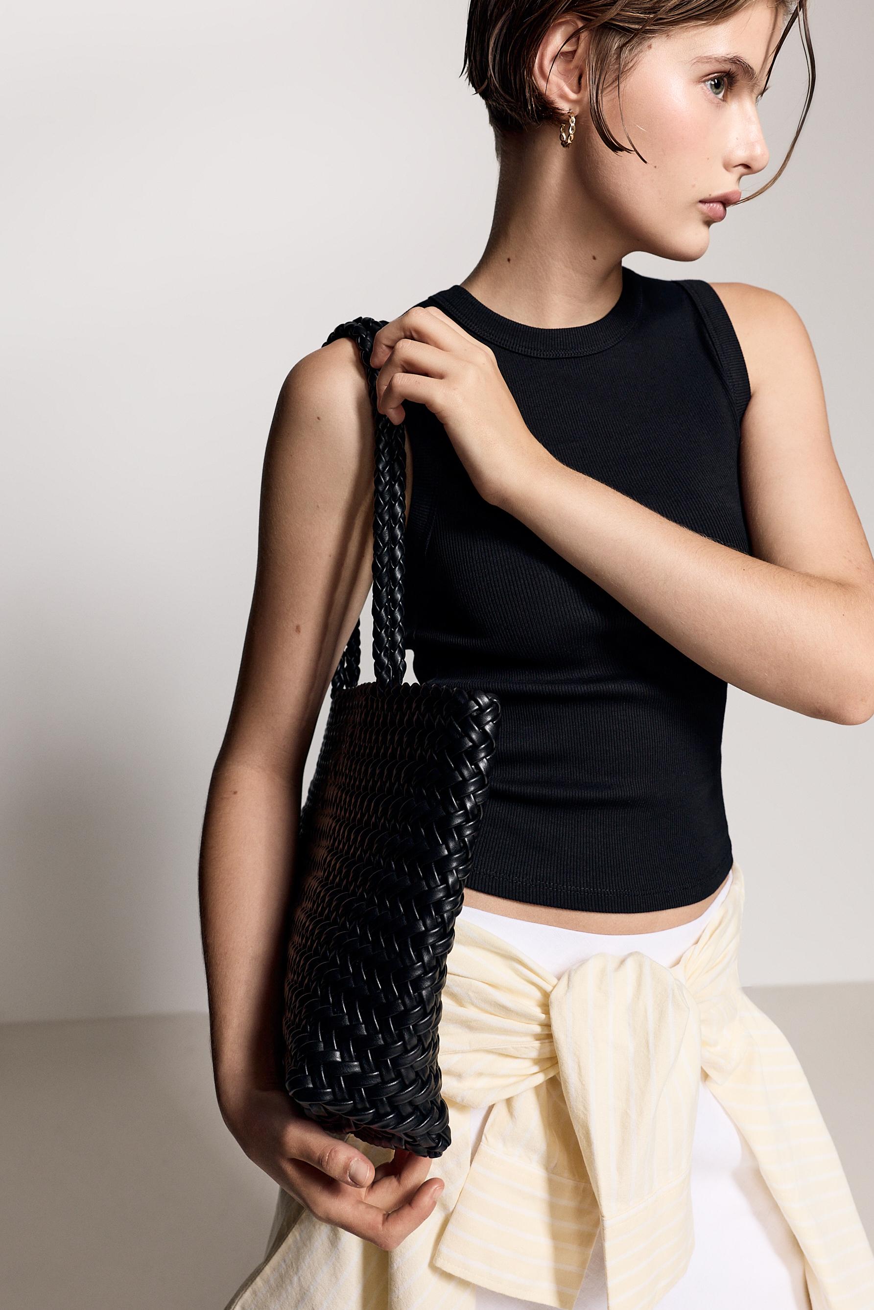 Ribbed racerback top — BLACK
