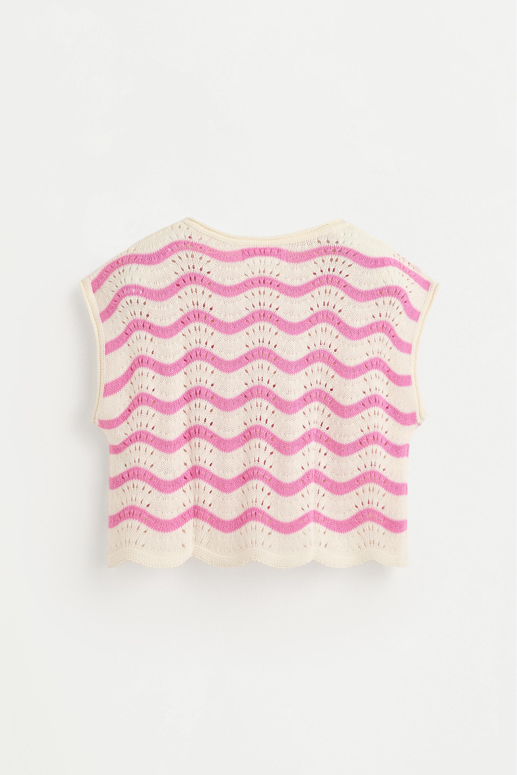 Wavy cutwork knit top — BUBBLEGUM PINK