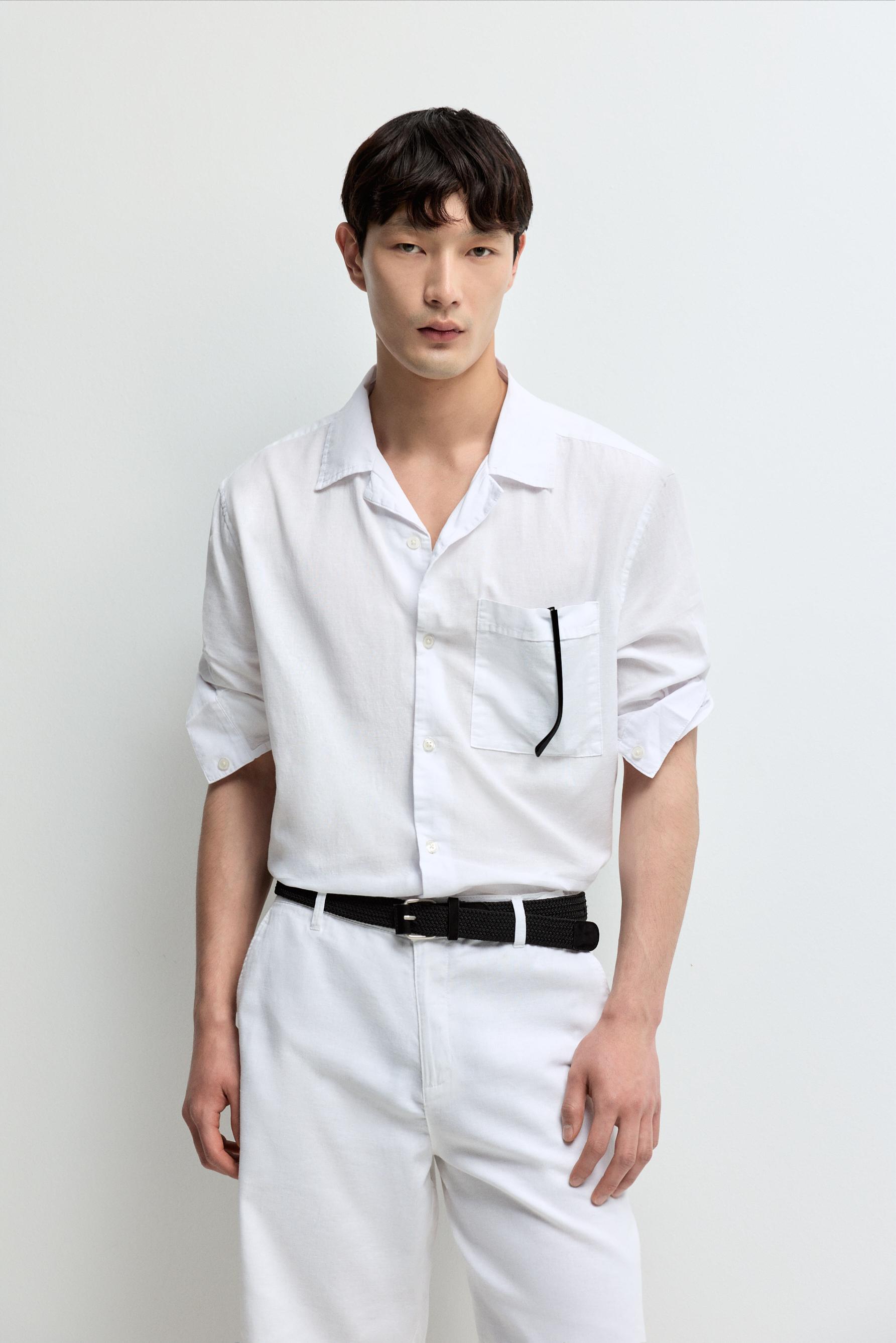 Linen-cotton resort shirt — WHITE