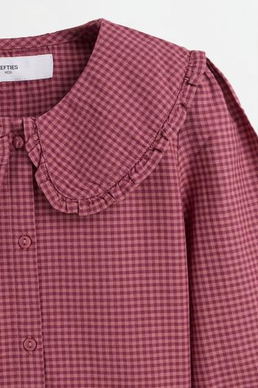 Plaid Peter Pan collar shirt — DARK PINK 4