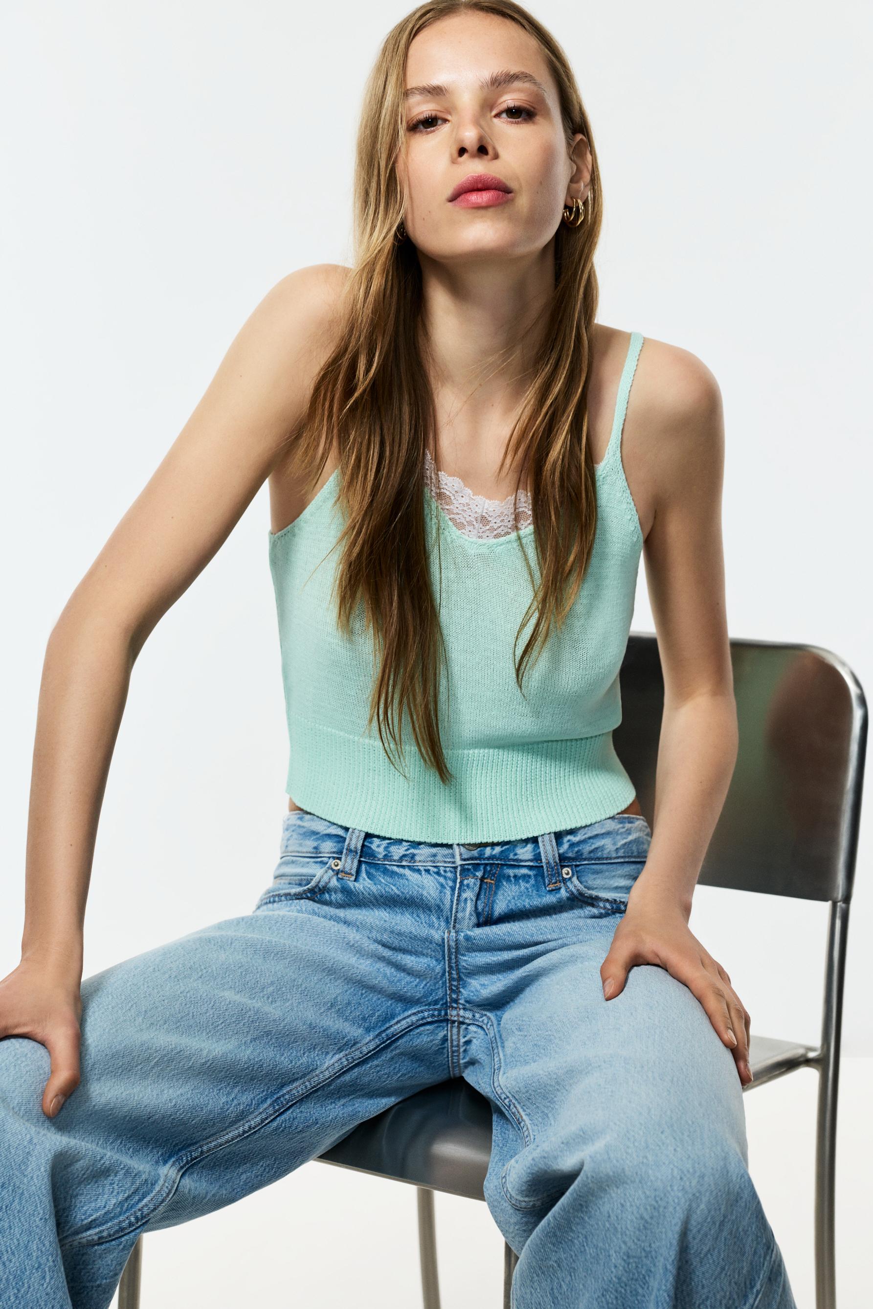 Lace knit top — PALE GREEN