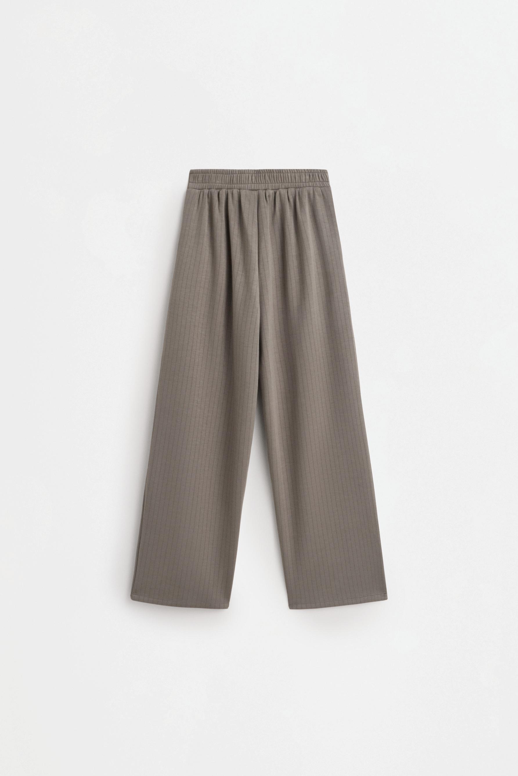 Ribbed straight-leg trousers — KHAKI