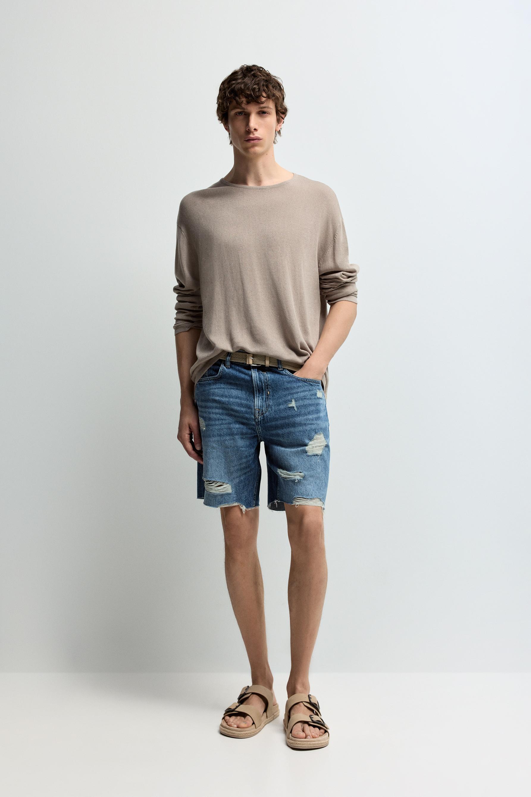 Ripped denim Bermuda shorts — BLUE