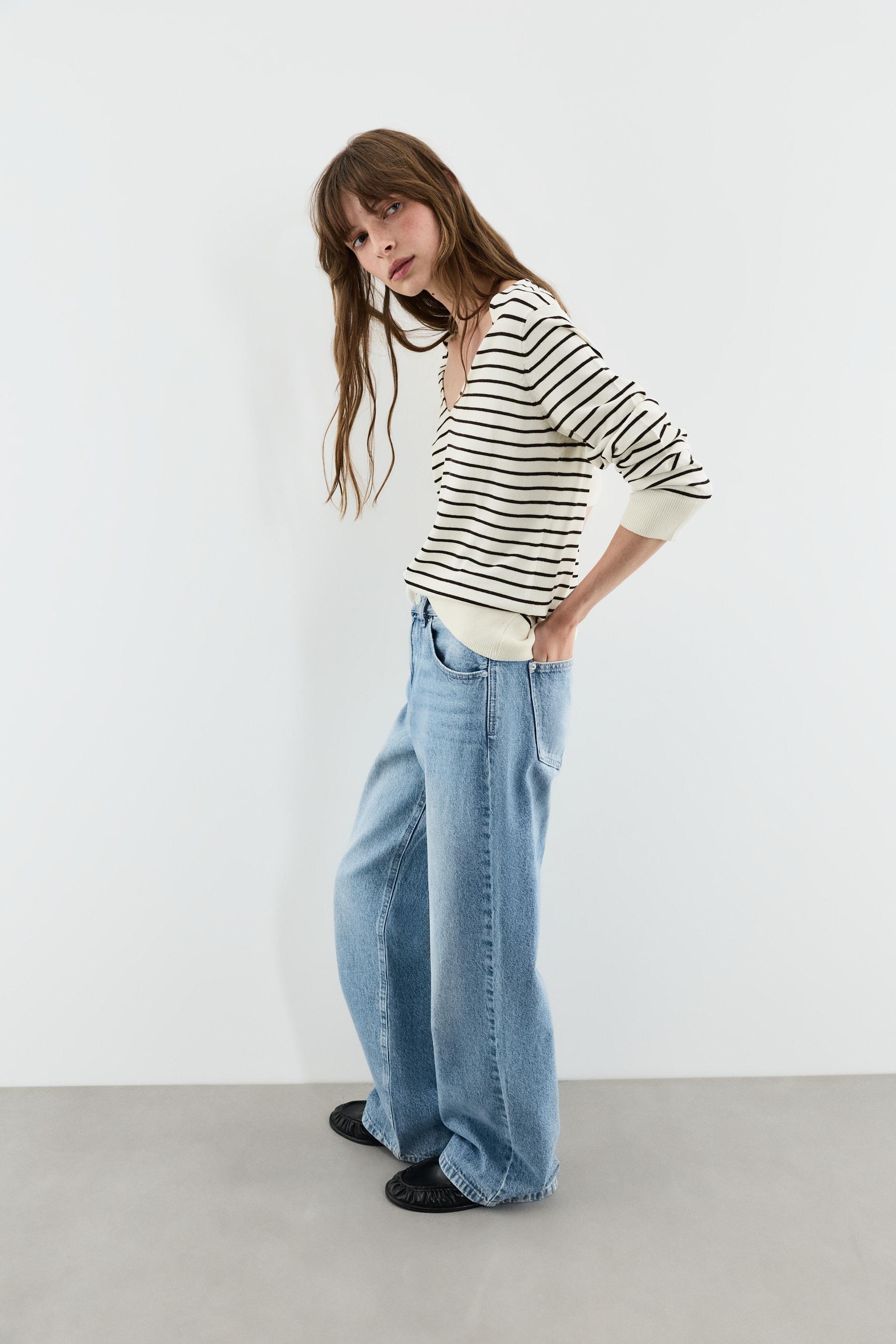 Basic V-neck sweater — BEIGE/BROWN