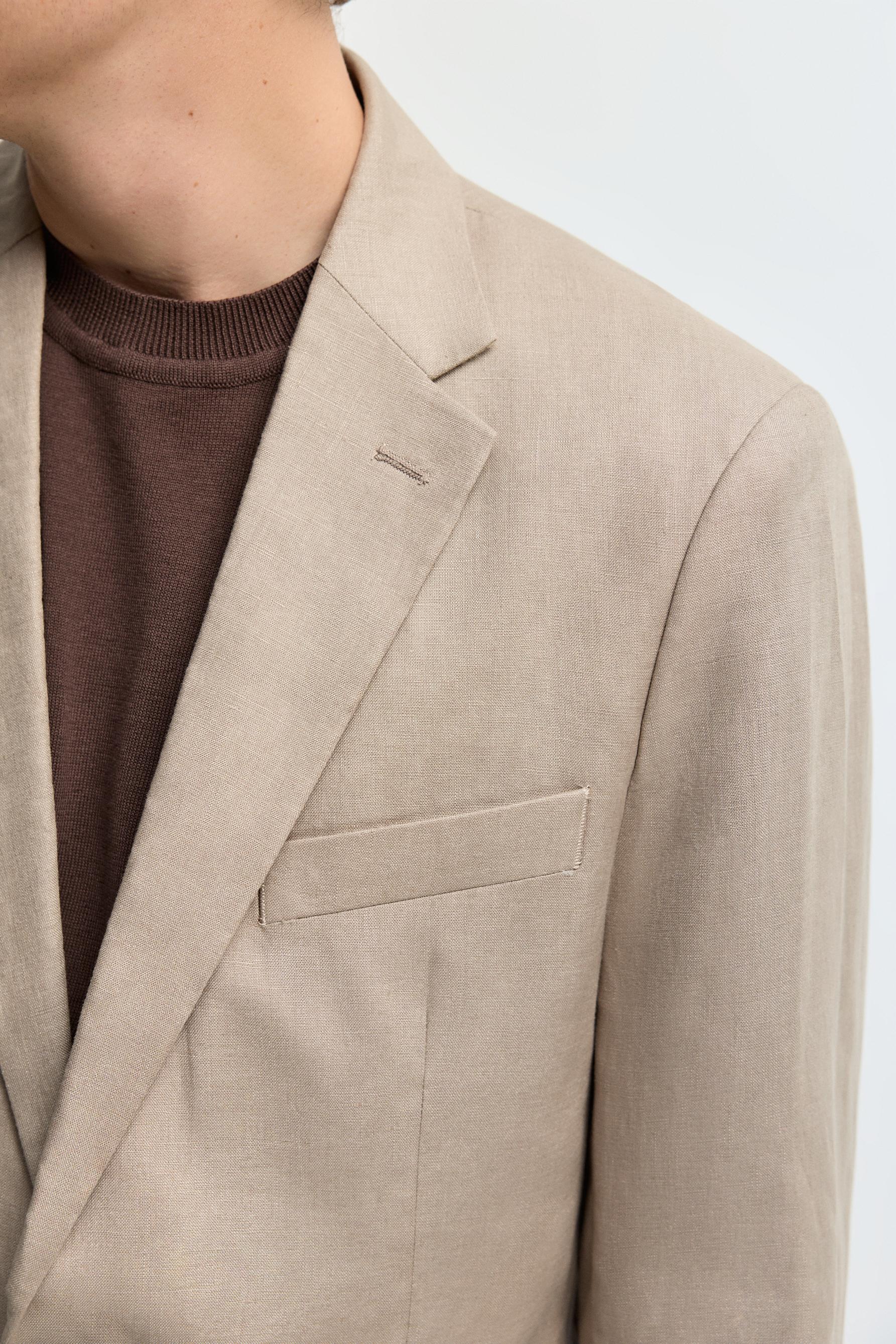 100% linen suit blazer — BROWN