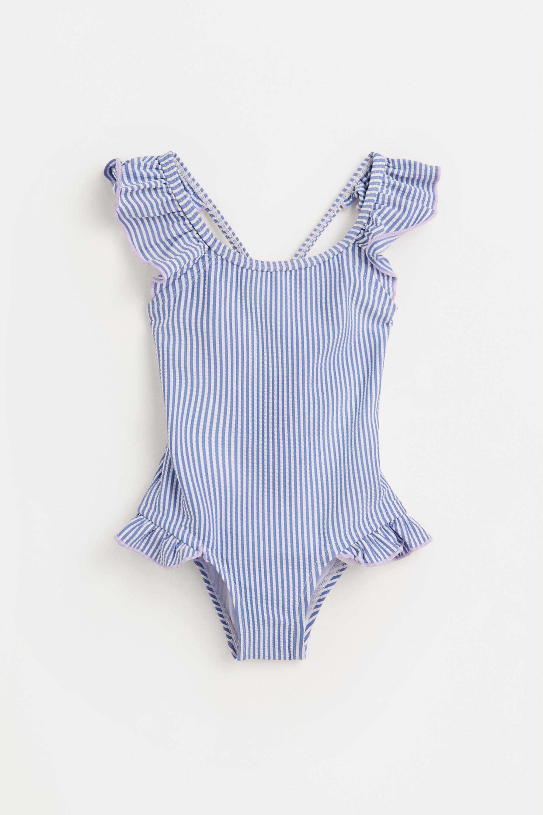 Striped ruffled swimsuit — BLUE
