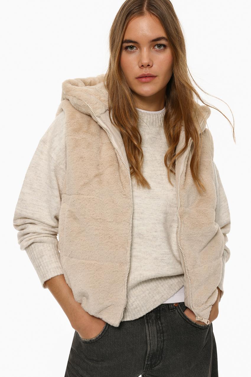 Capucha Chaleco Pelo Gris Mujer Chaleco Efecto Chaleco De Pelo