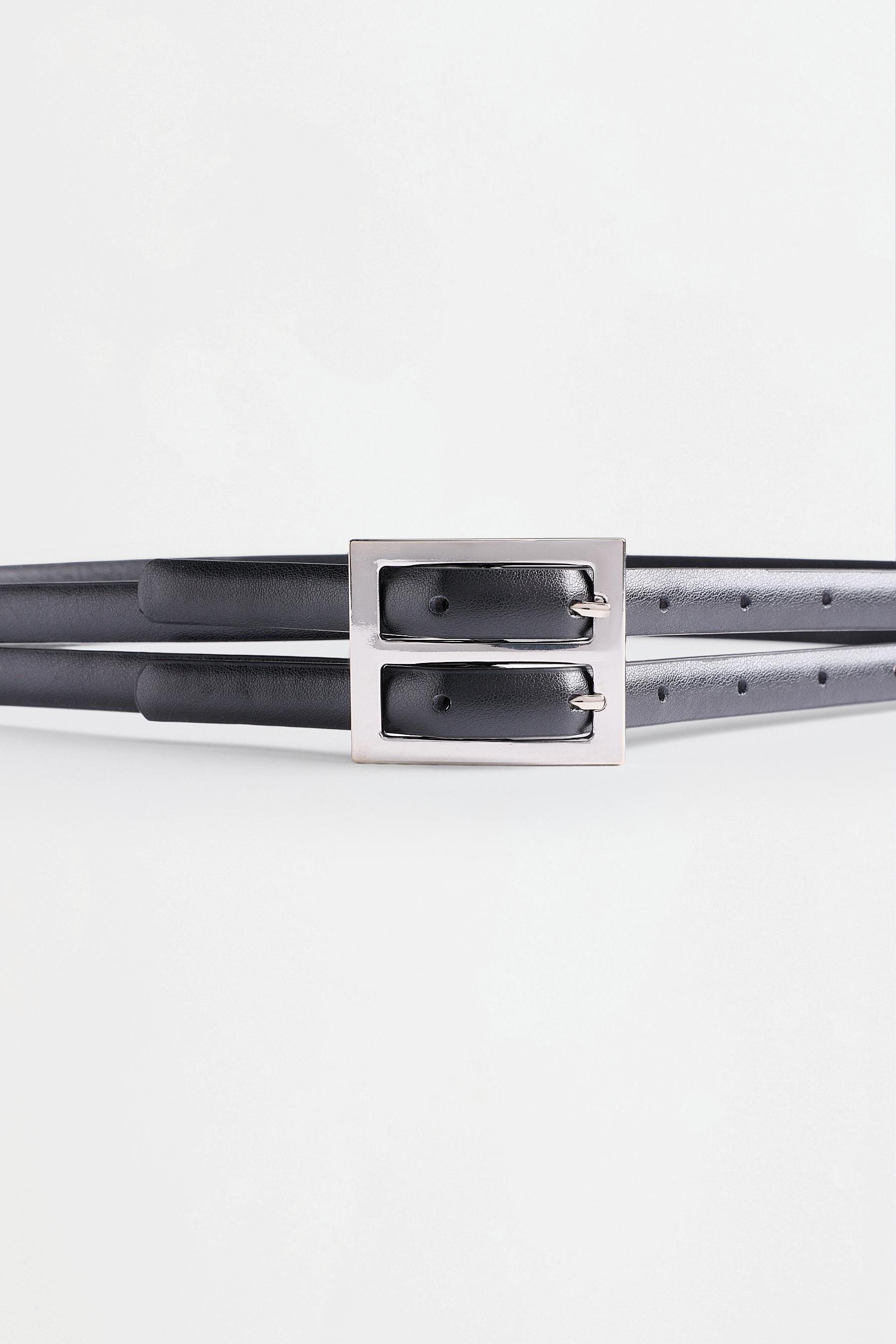 Double strap leather effect belt — BLACK