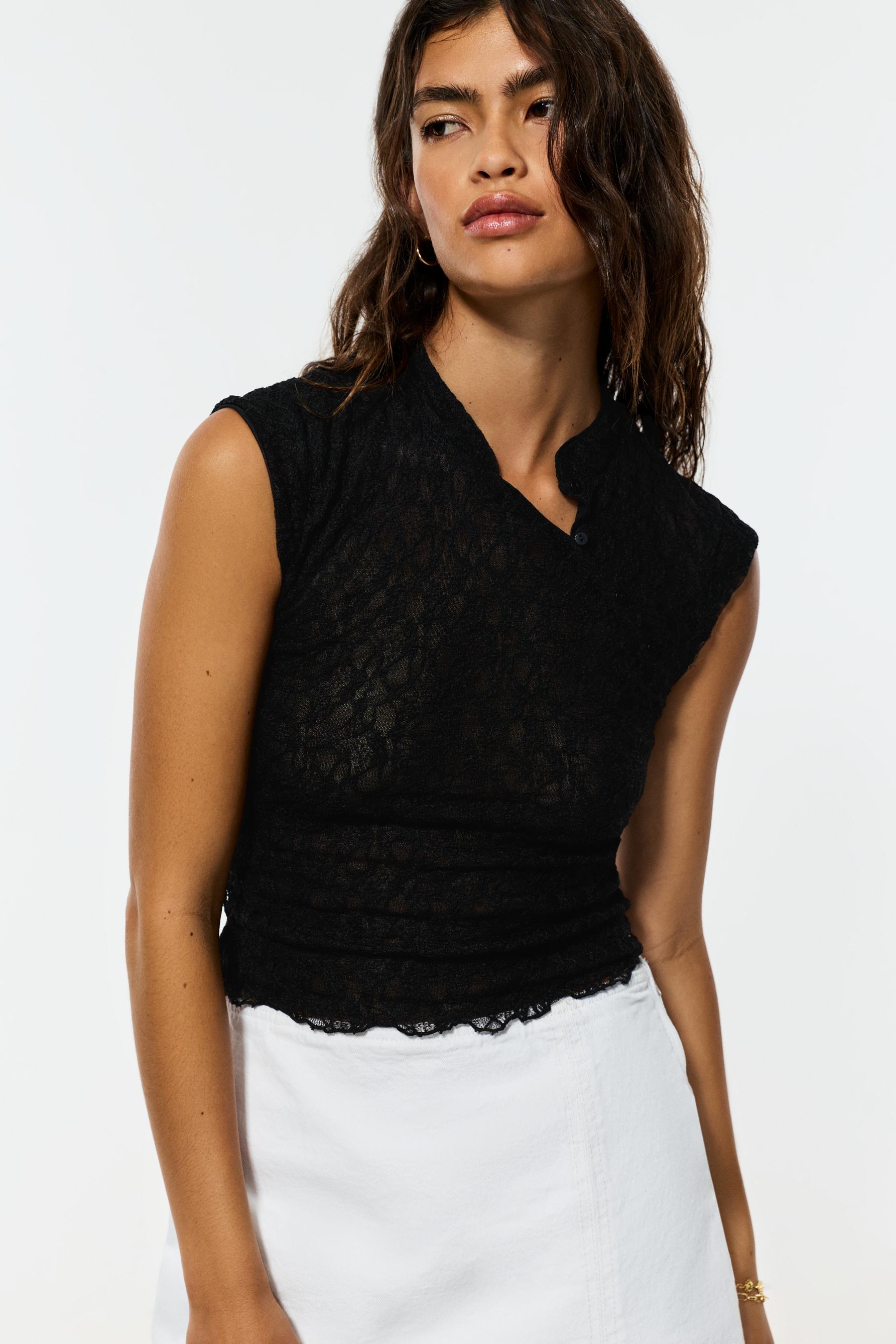 Lace qipao top — BLACK