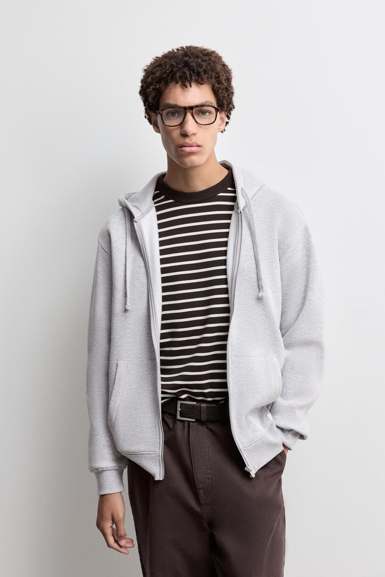 Basic zip-up hoodie — GREY MARL