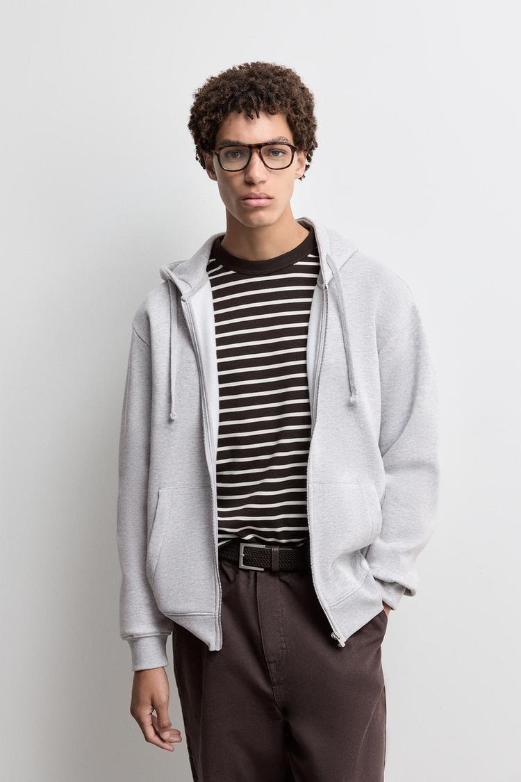 Basic zip-up hoodie — GREY MARL