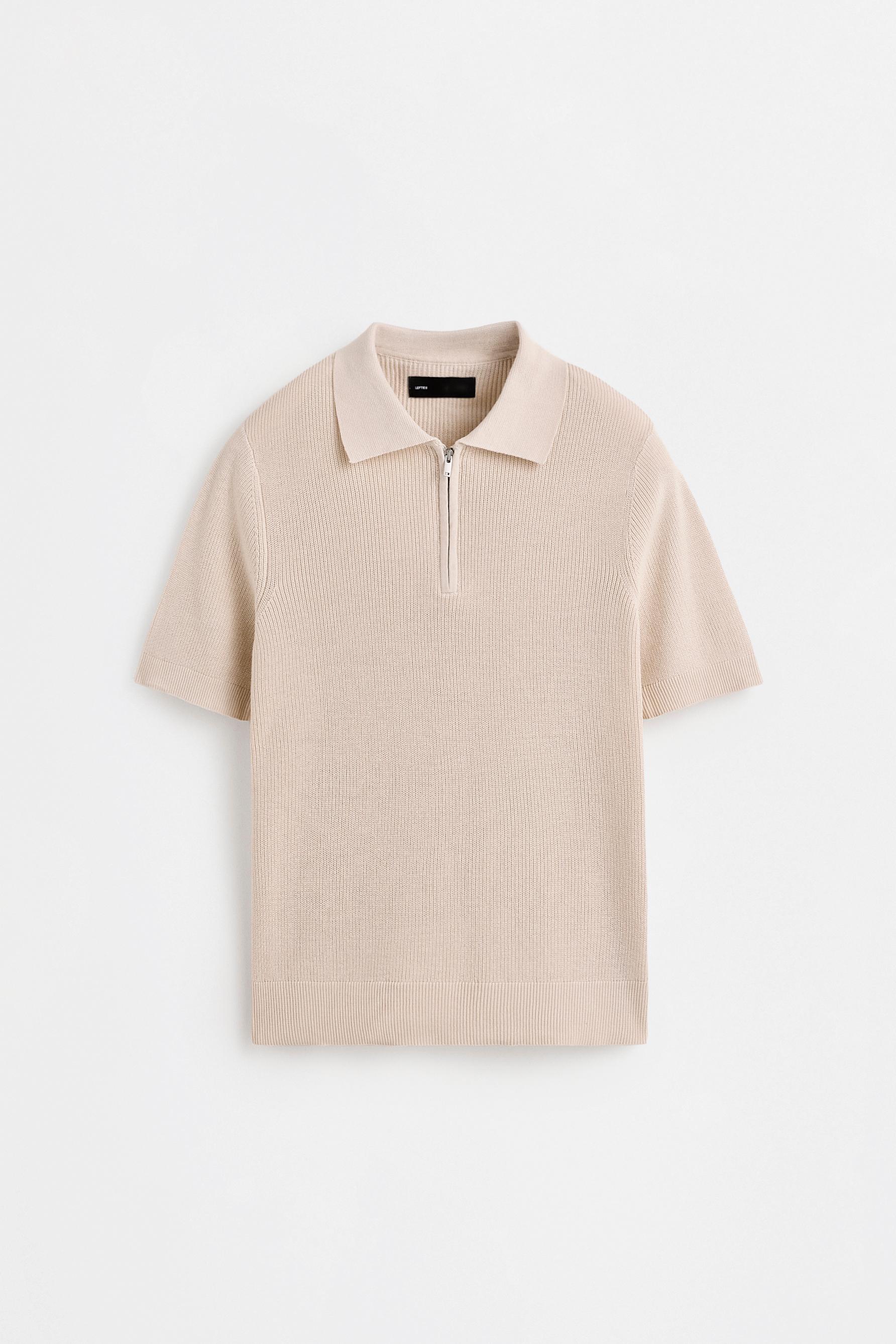 Zip-up knit polo — BEIGE