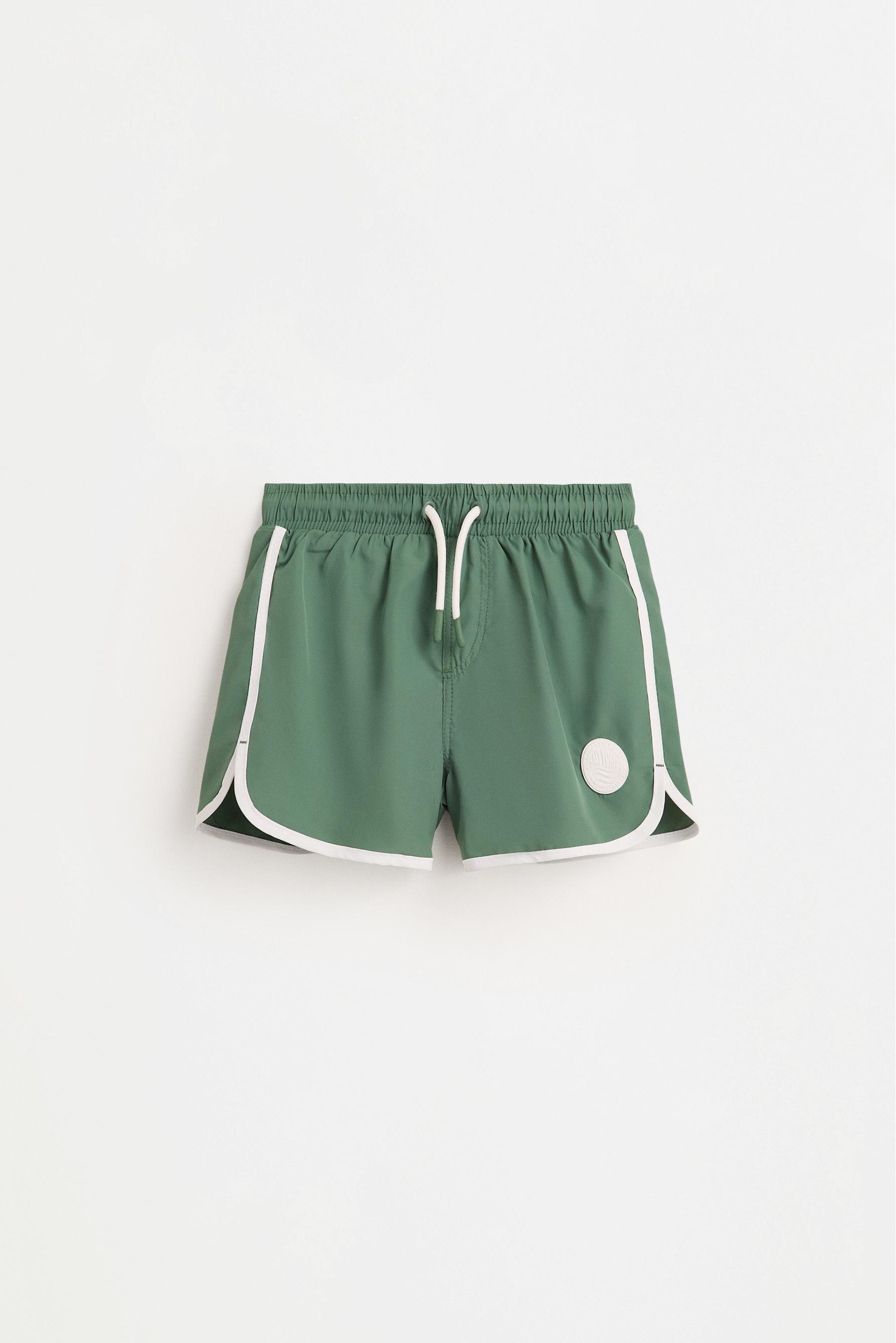 Contrast-line swim shorts — MEDIUM GREEN