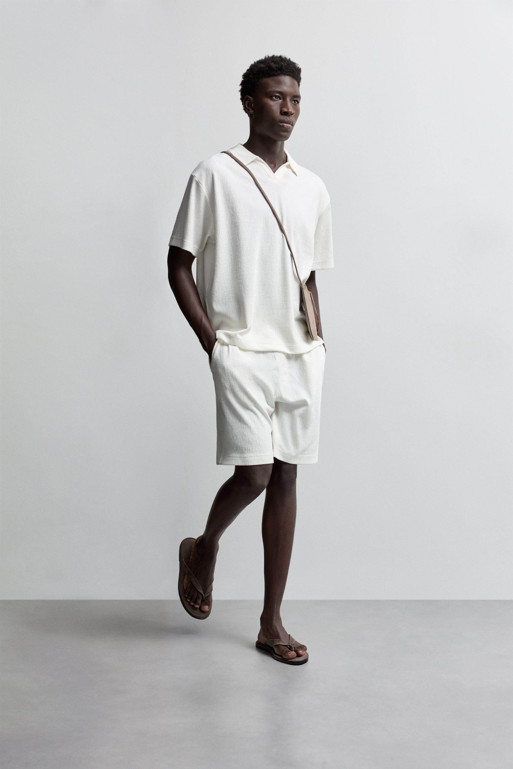 Rustic textured Bermuda shorts — OFF WHITE