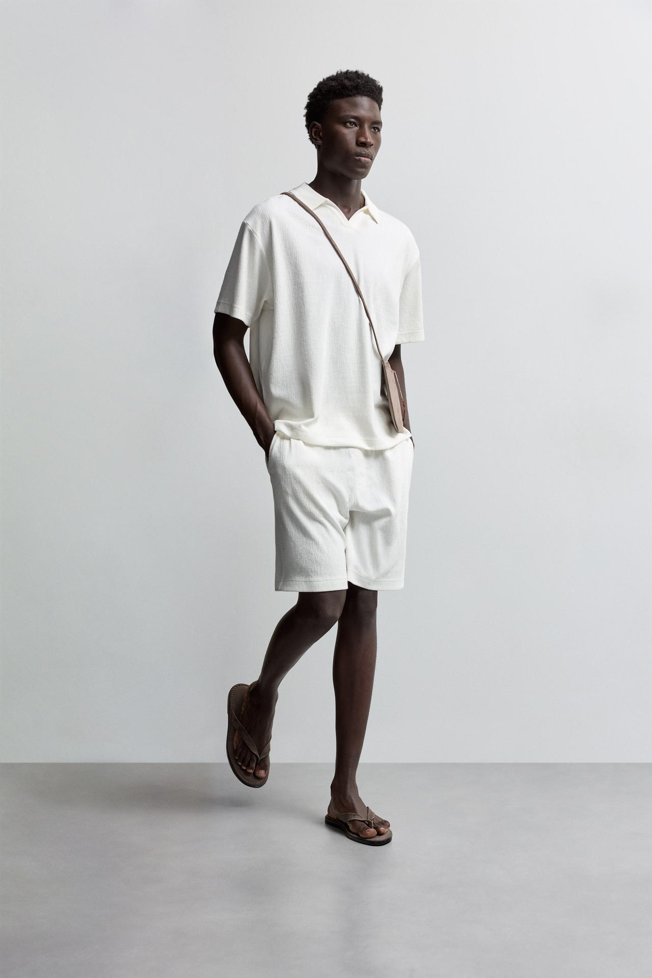 Rustic textured Bermuda shorts — OFF WHITE