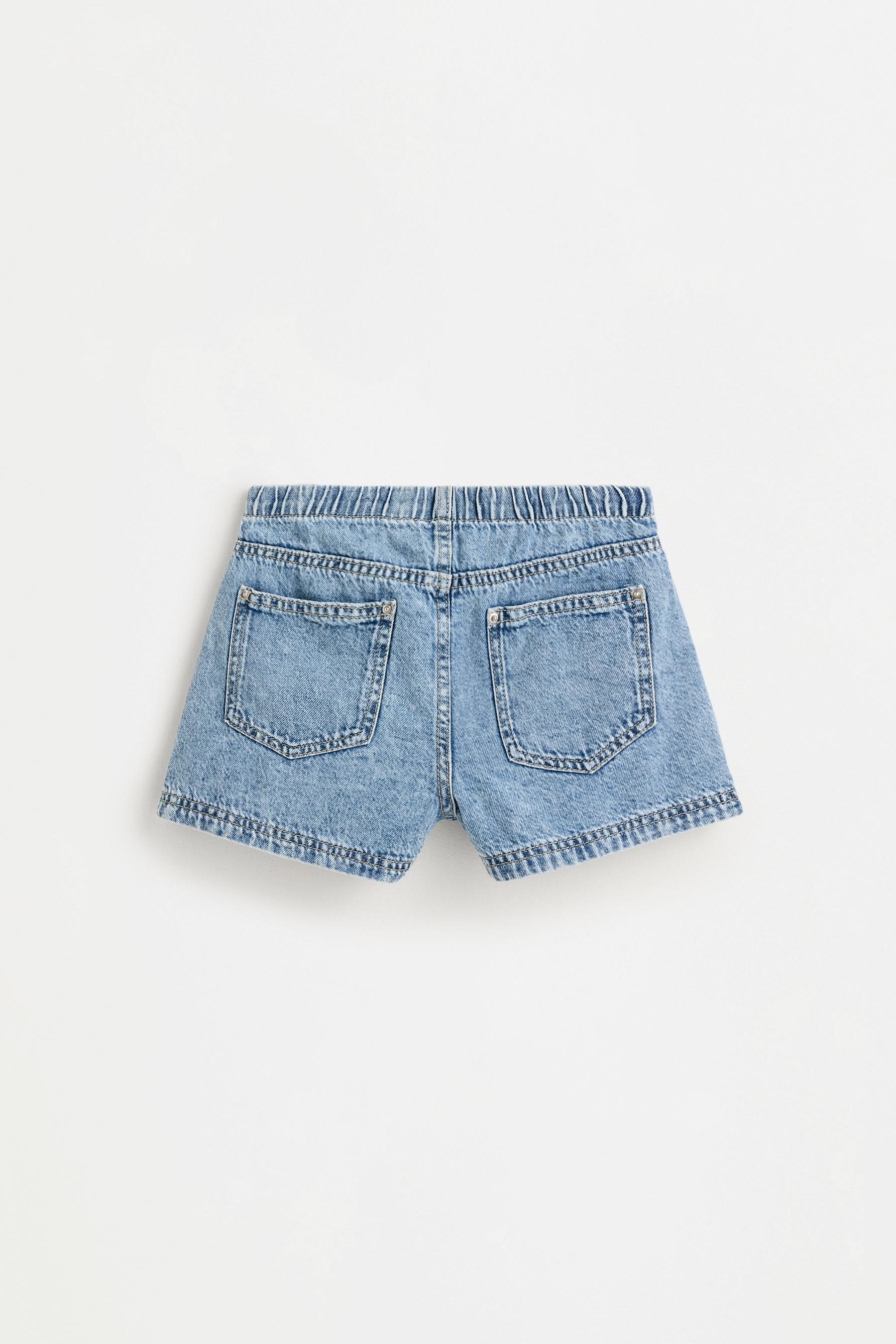 Elastic waist denim shorts — MEDIUM BLUE