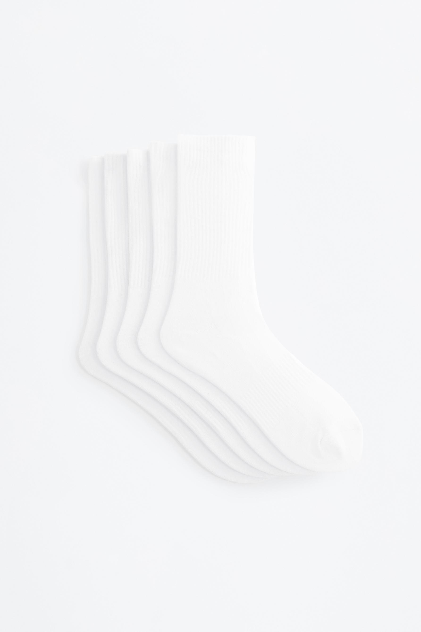 Long ribbed sports socks (Pack 5) — WHITE