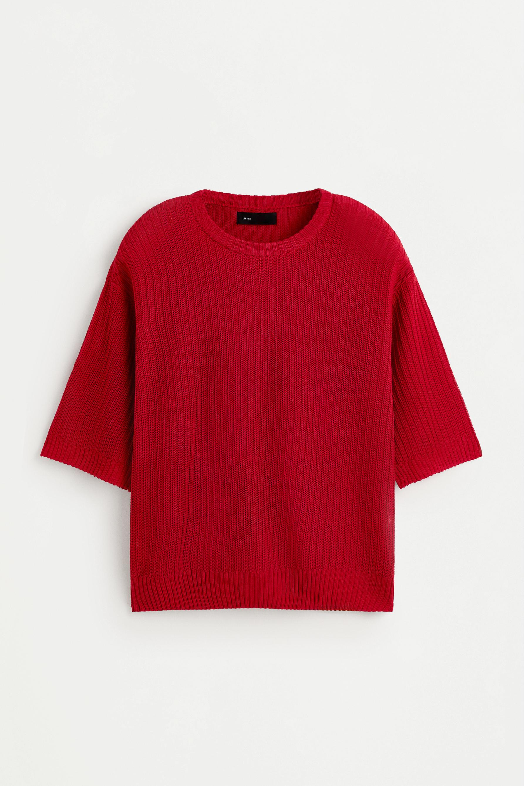 Oversize linen blend knit T-shirt — RED