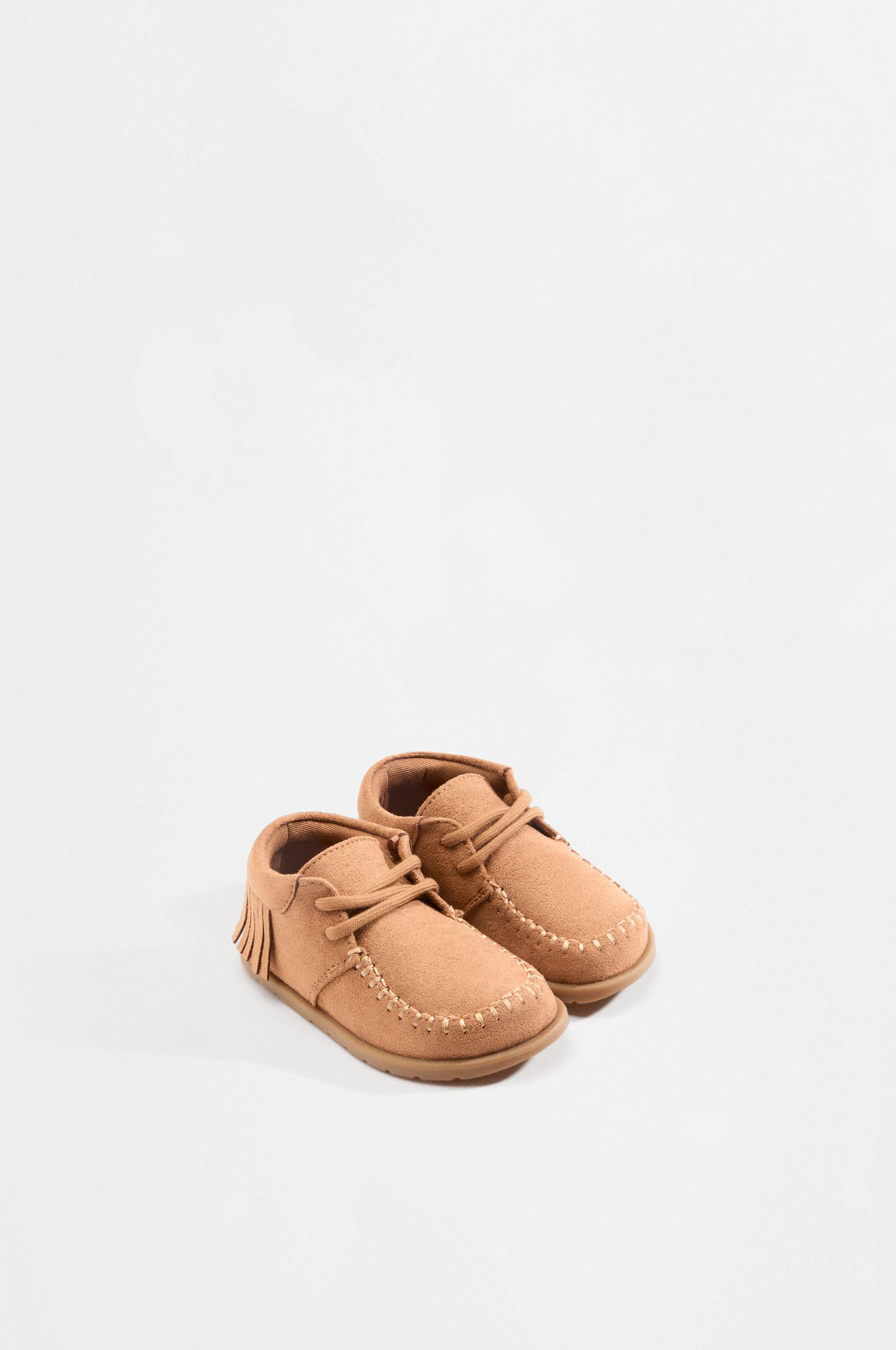 Barefoot faux-suede fringed bootie moccasins — BROWN