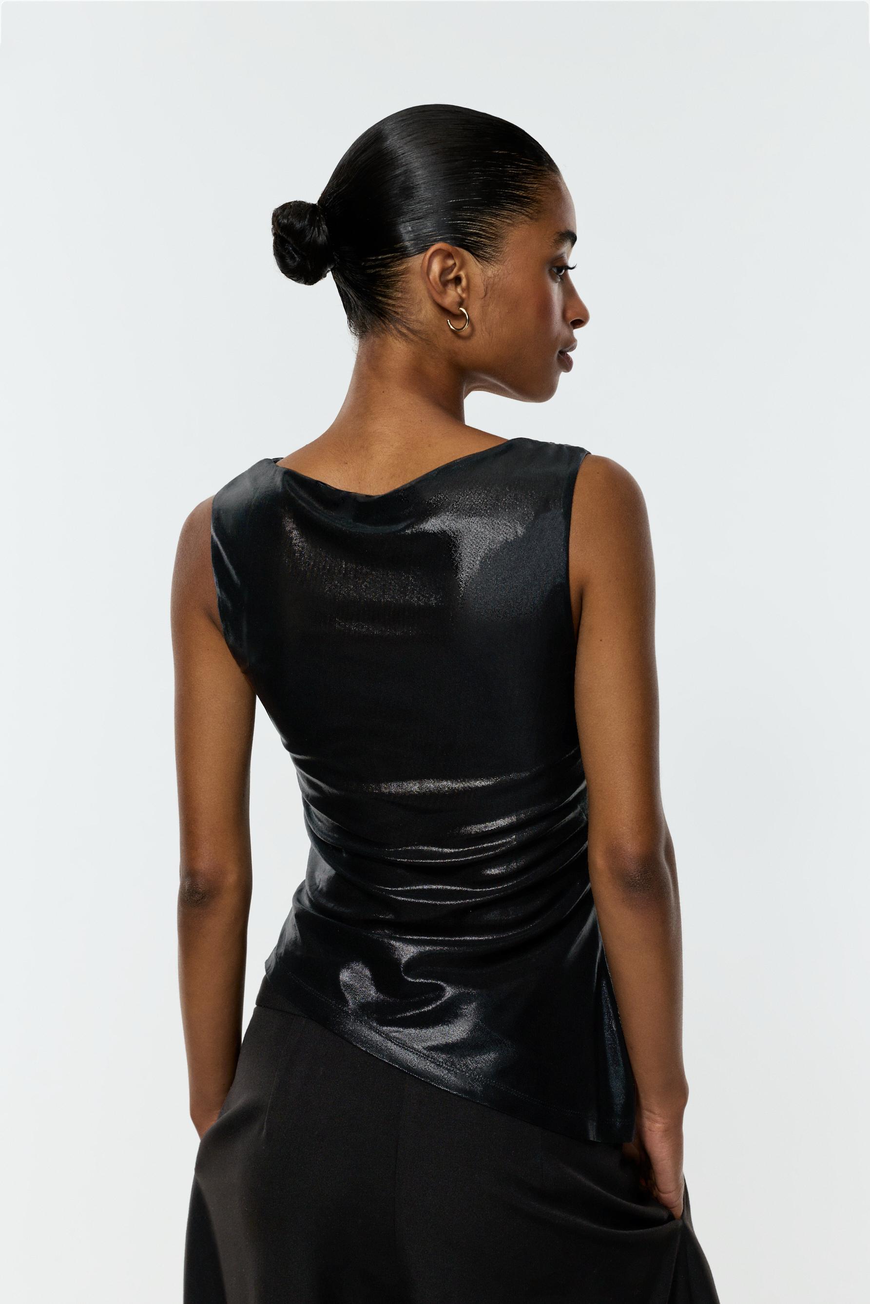 Metallic effect asymmetrical top — BLACK