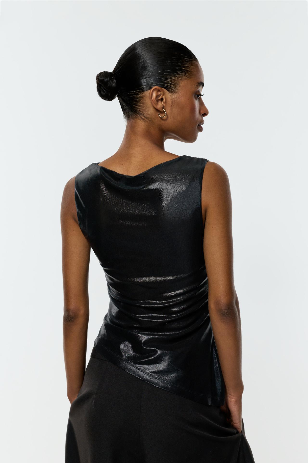 Metallic effect asymmetrical top — BLACK