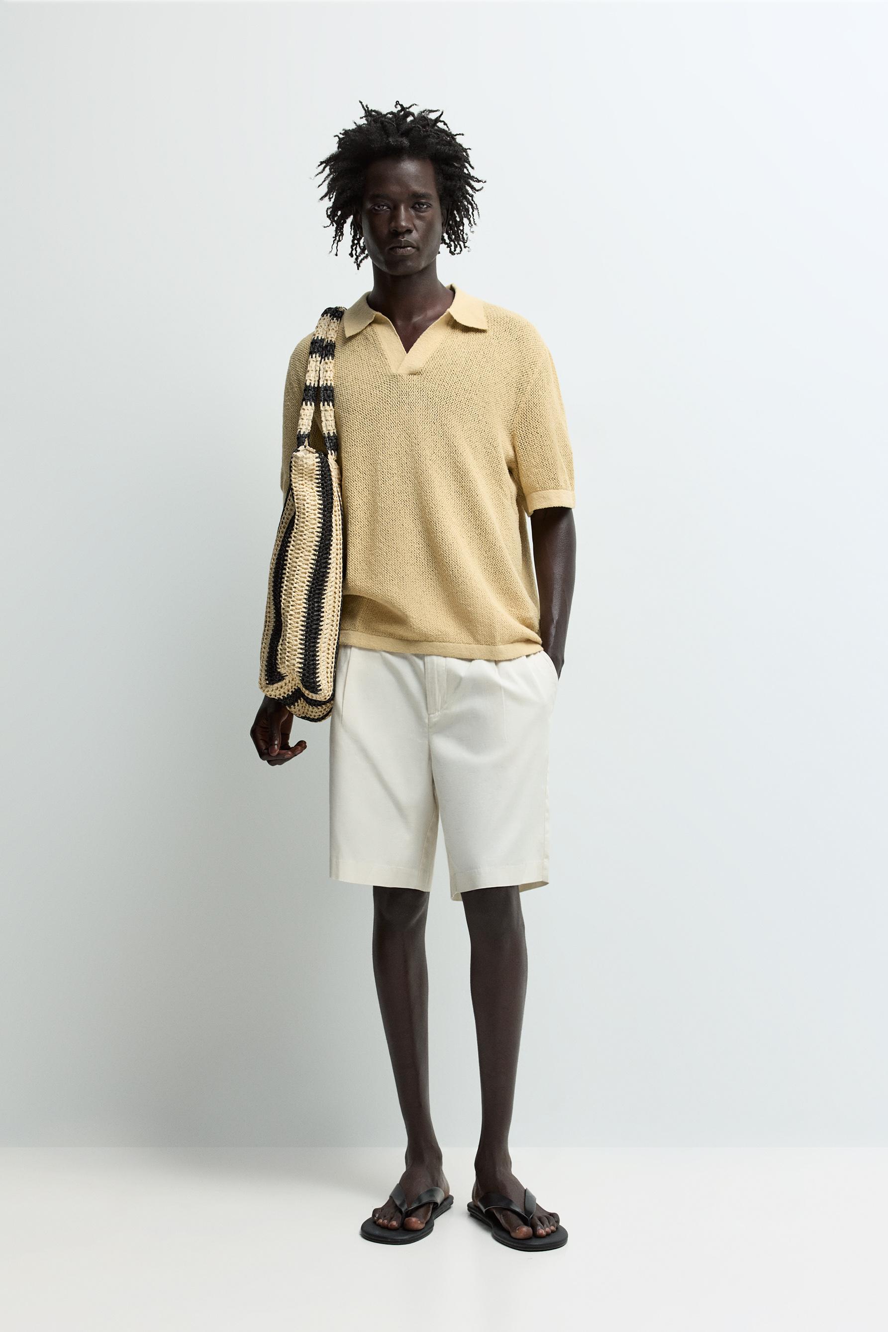 Cutwork knit polo shirt — YELLOW