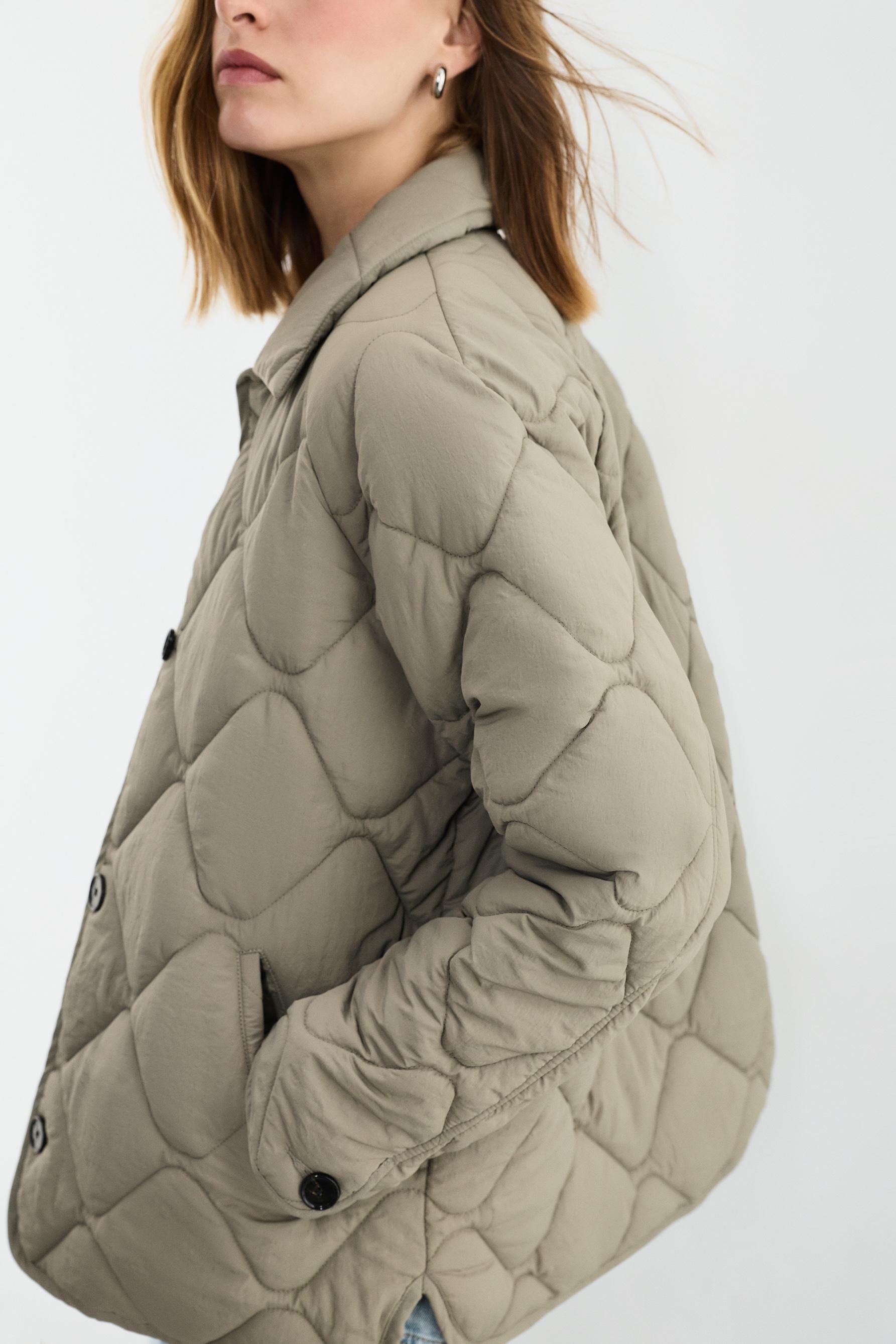 Quilted shirt collar jacket — PALE GREEN
