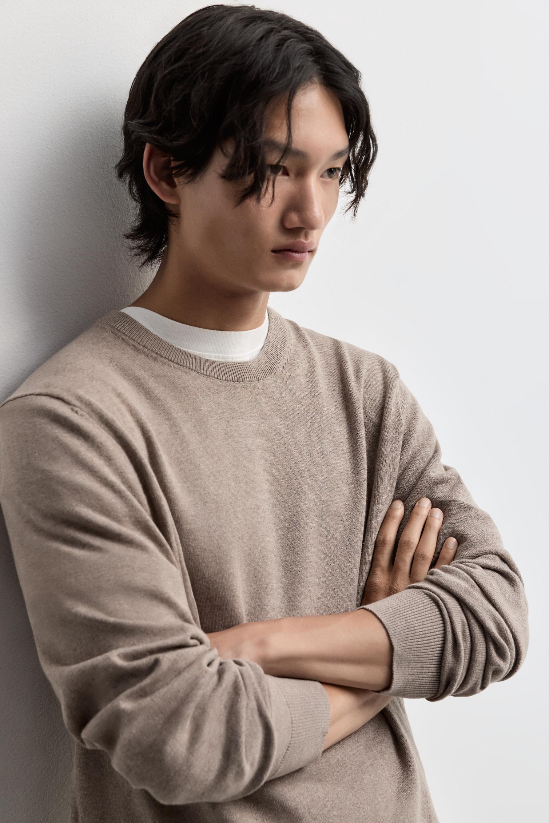 Basic round neck sweater — BEIGE MARL
