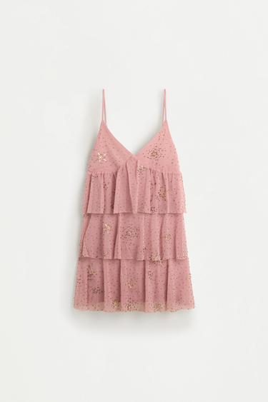 Short dress with rhinestone embroidery — PINK 6