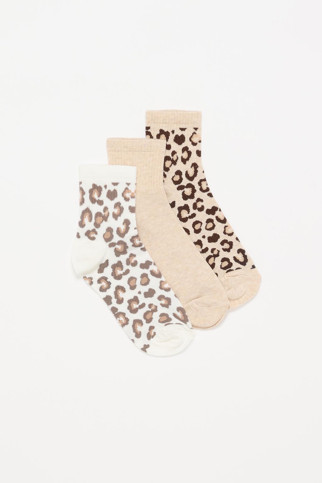 3-pack of long leopard ankle socks