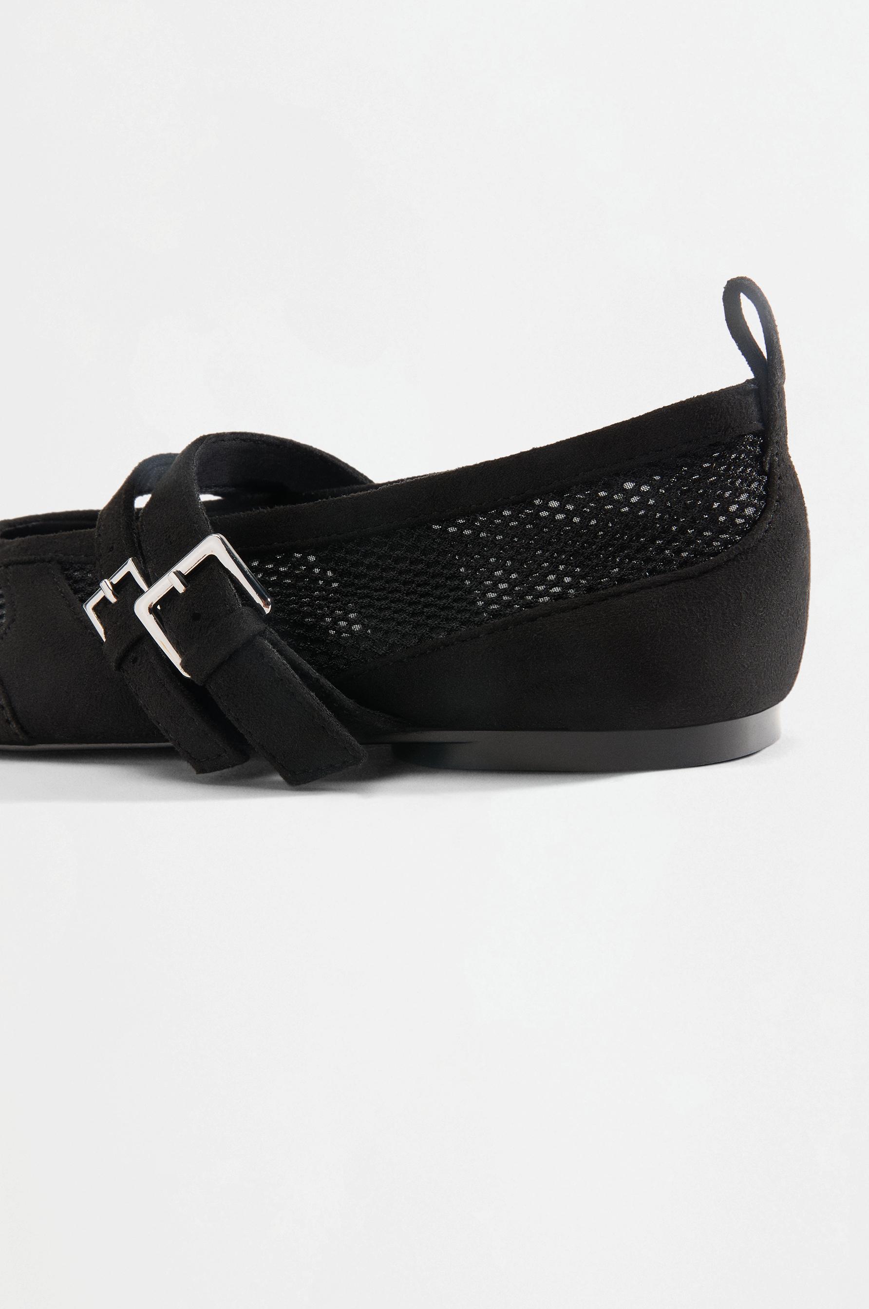 Double-strap mesh ballet flats — BLACK