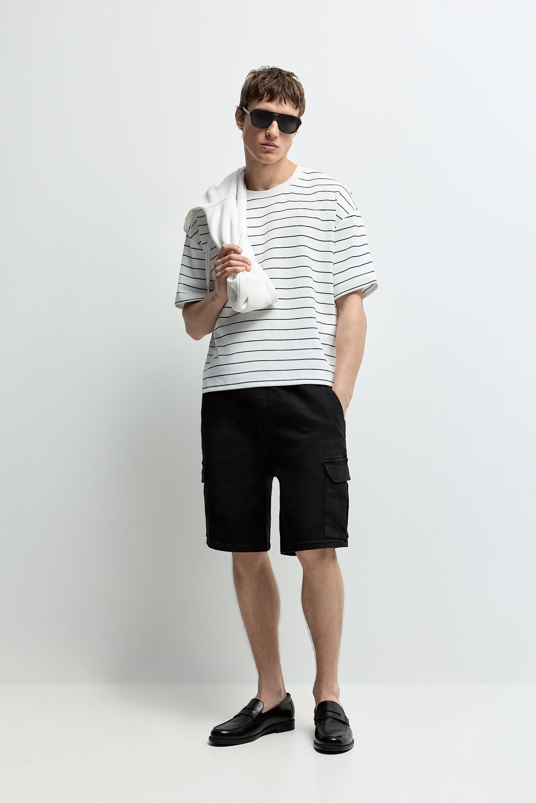 Denim cargo jogger Bermuda shorts — BLACK