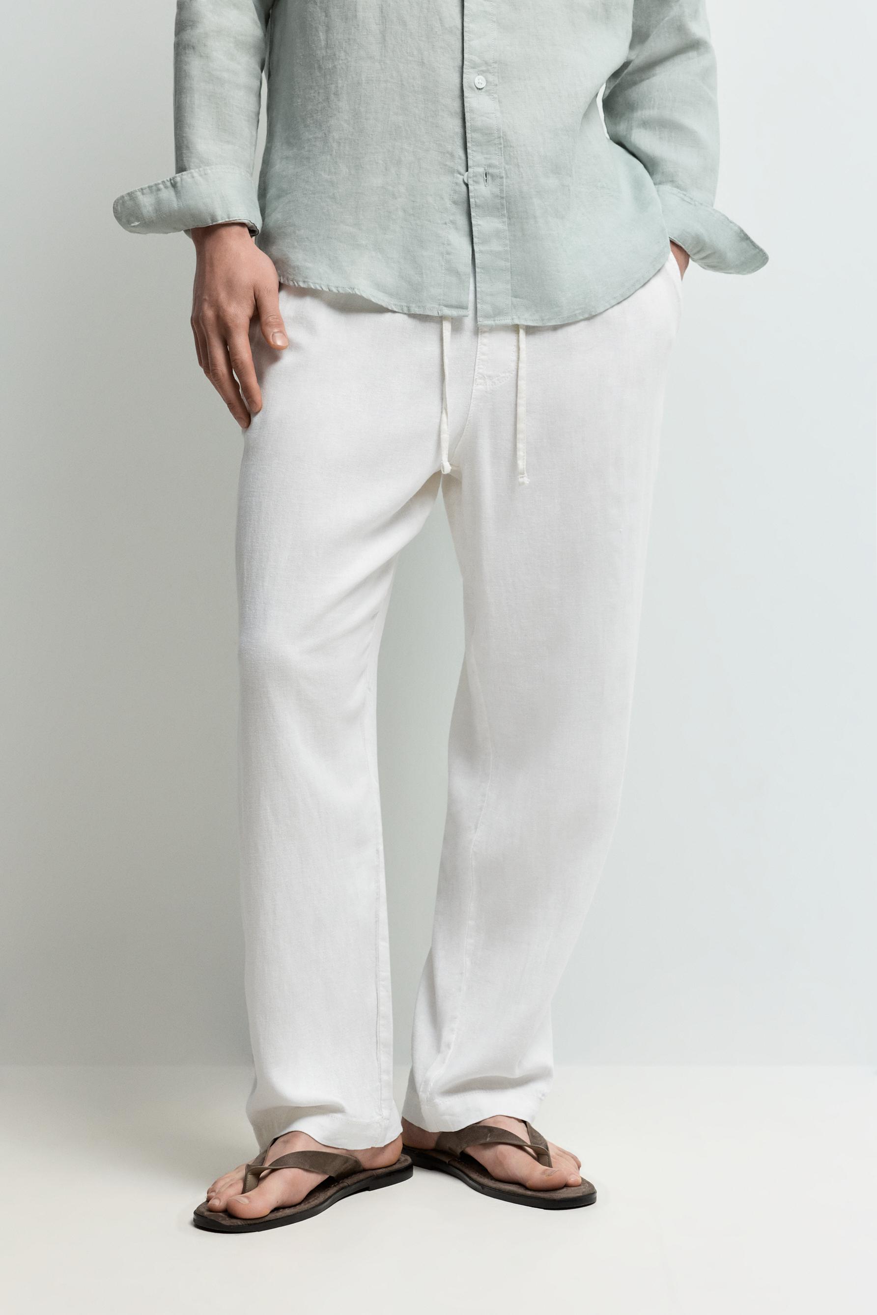 Baggy Linen-Blend Joggers — WHITE