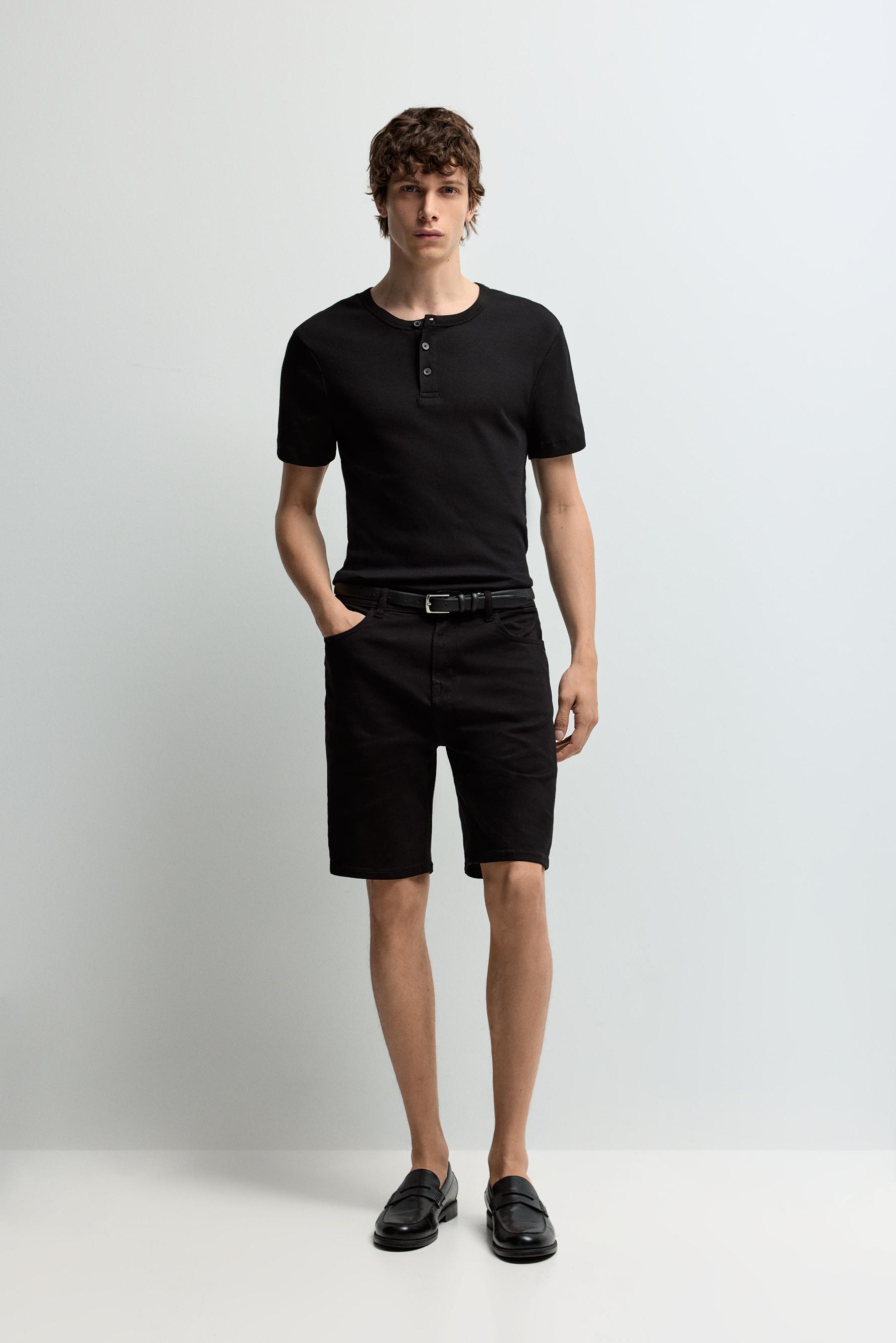 Slim denim Bermuda shorts — BLACK