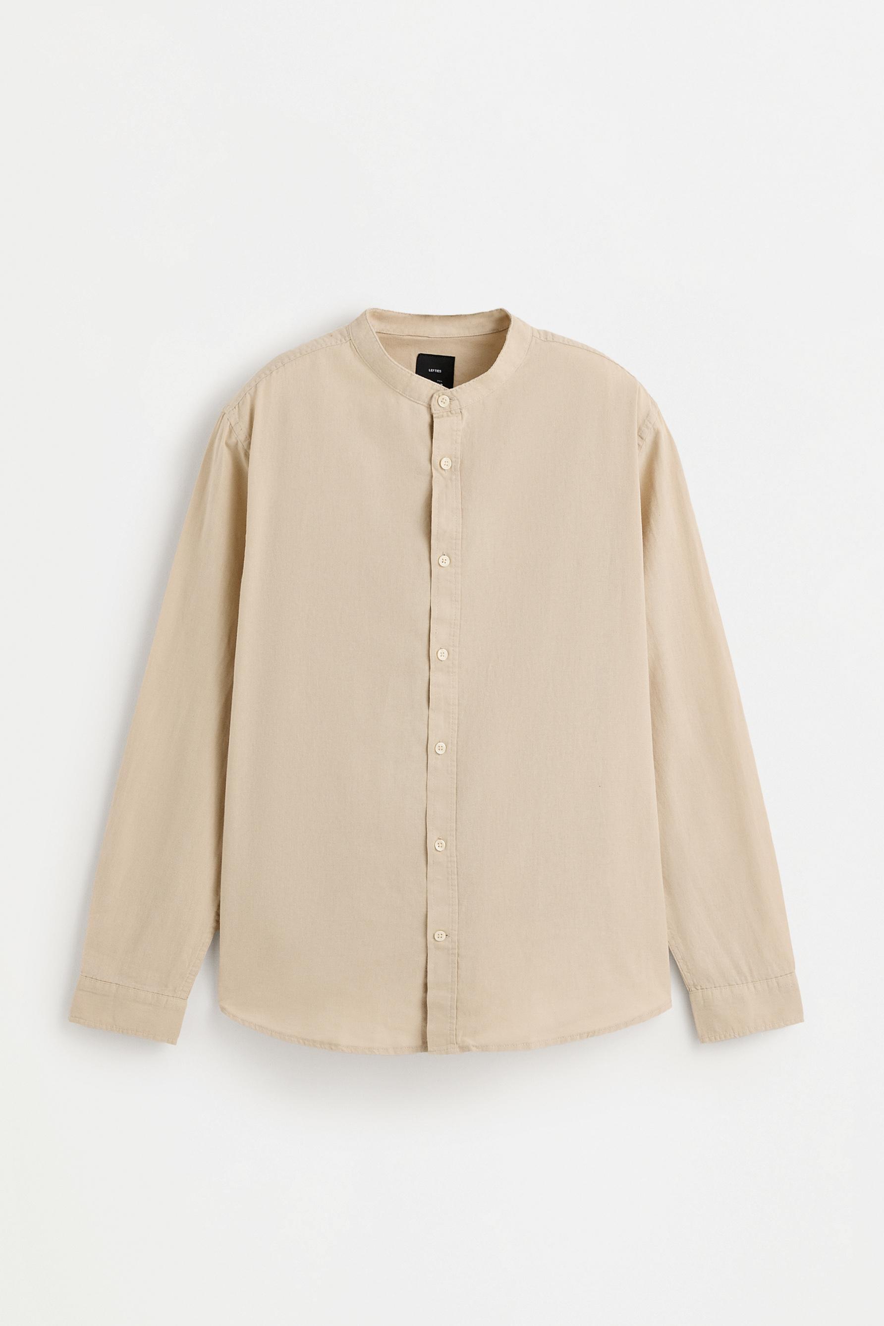 Linen and cotton stand collar shirt — BEIGE