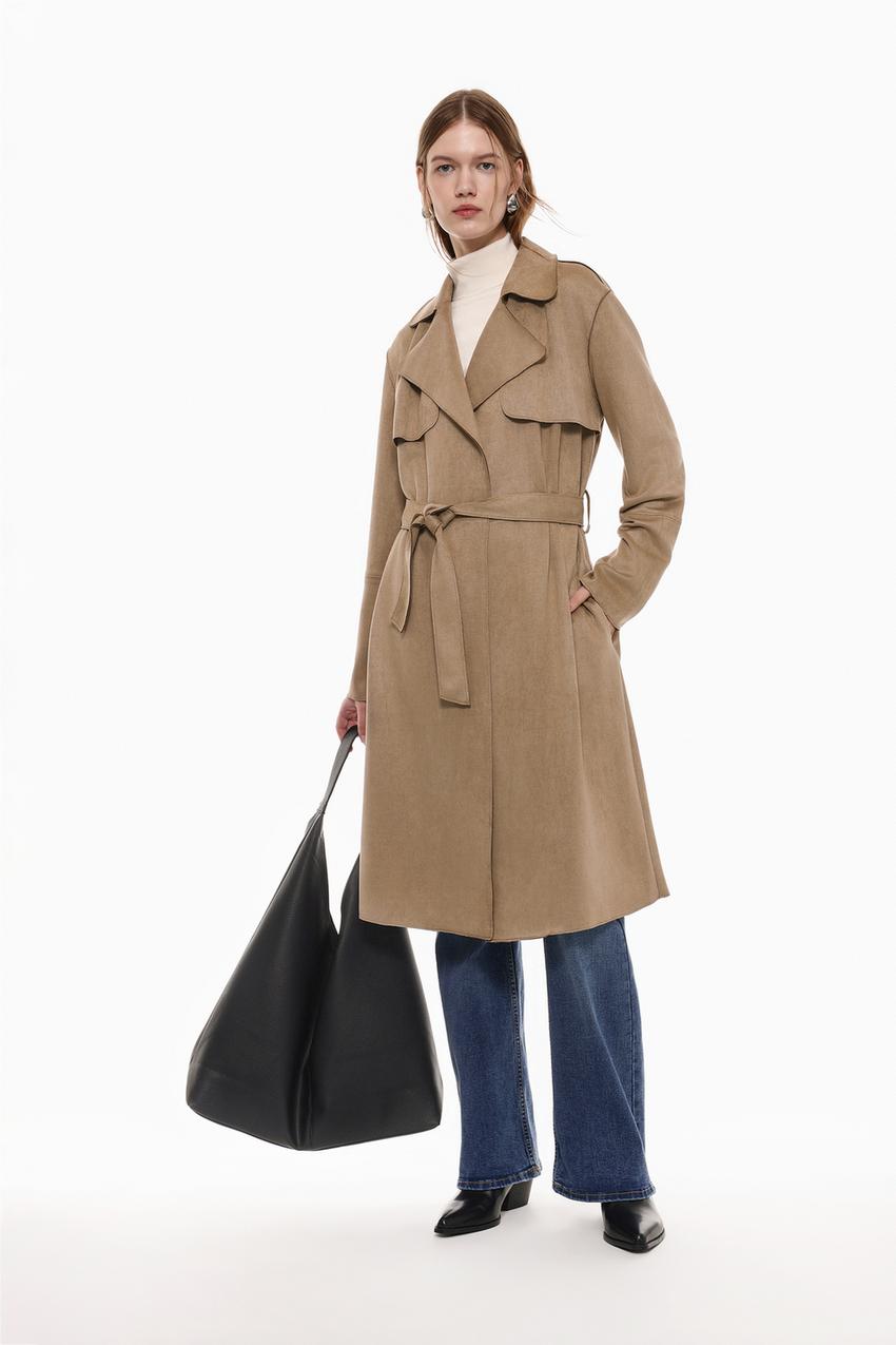 Tie belt autumn trench coat women 5371