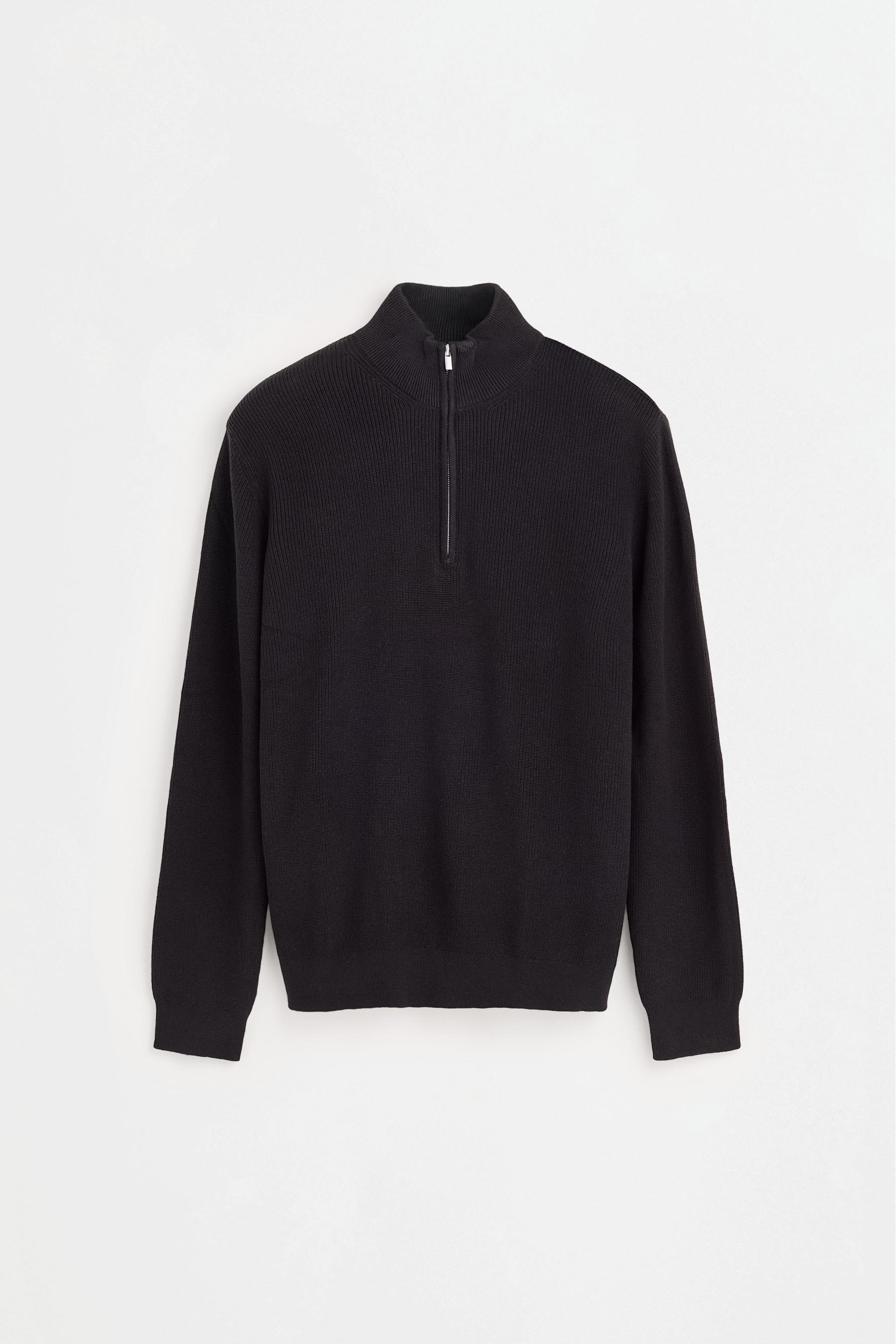 Textured zip-up sweater — BLACK
