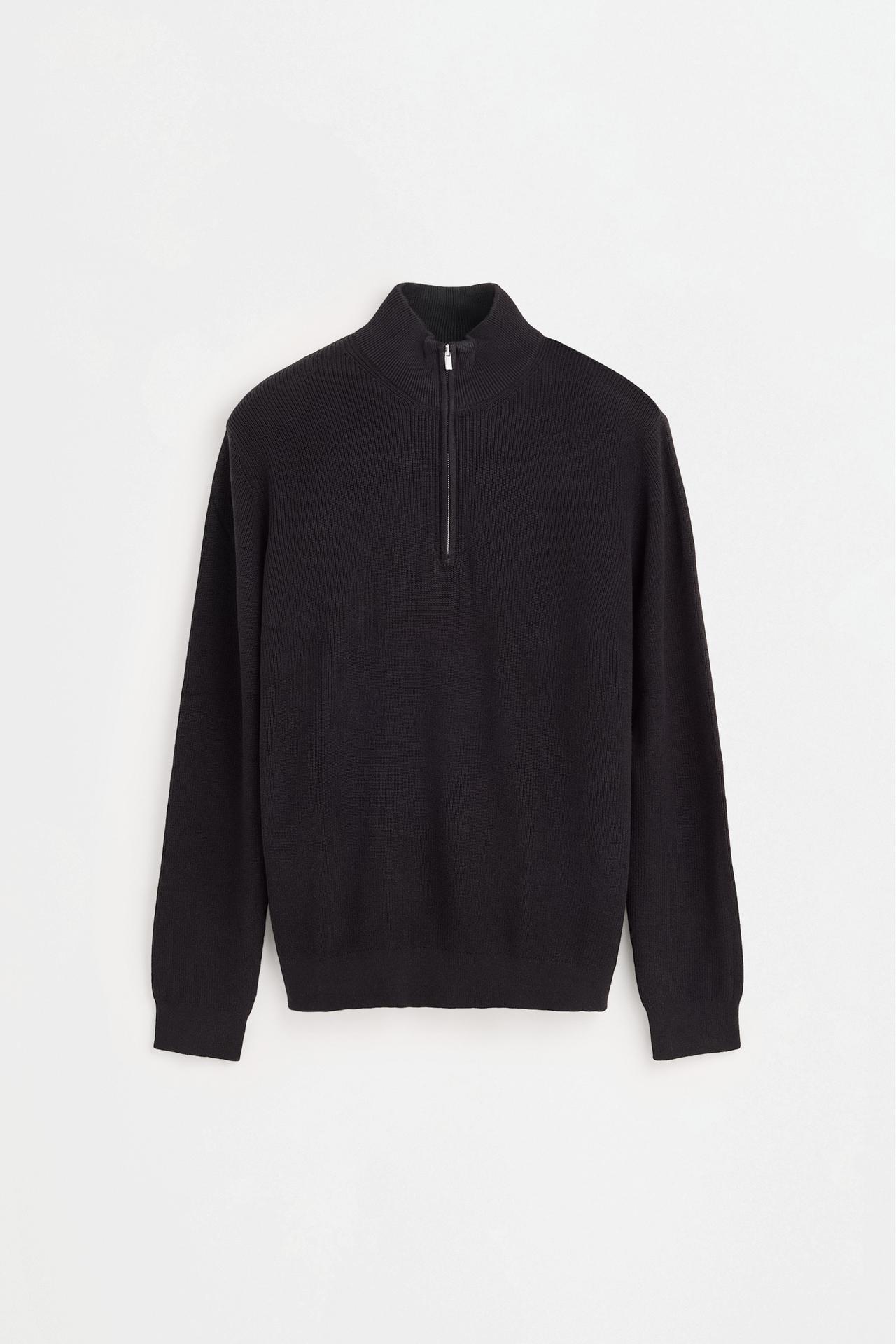 Textured zip-up sweater — BLACK