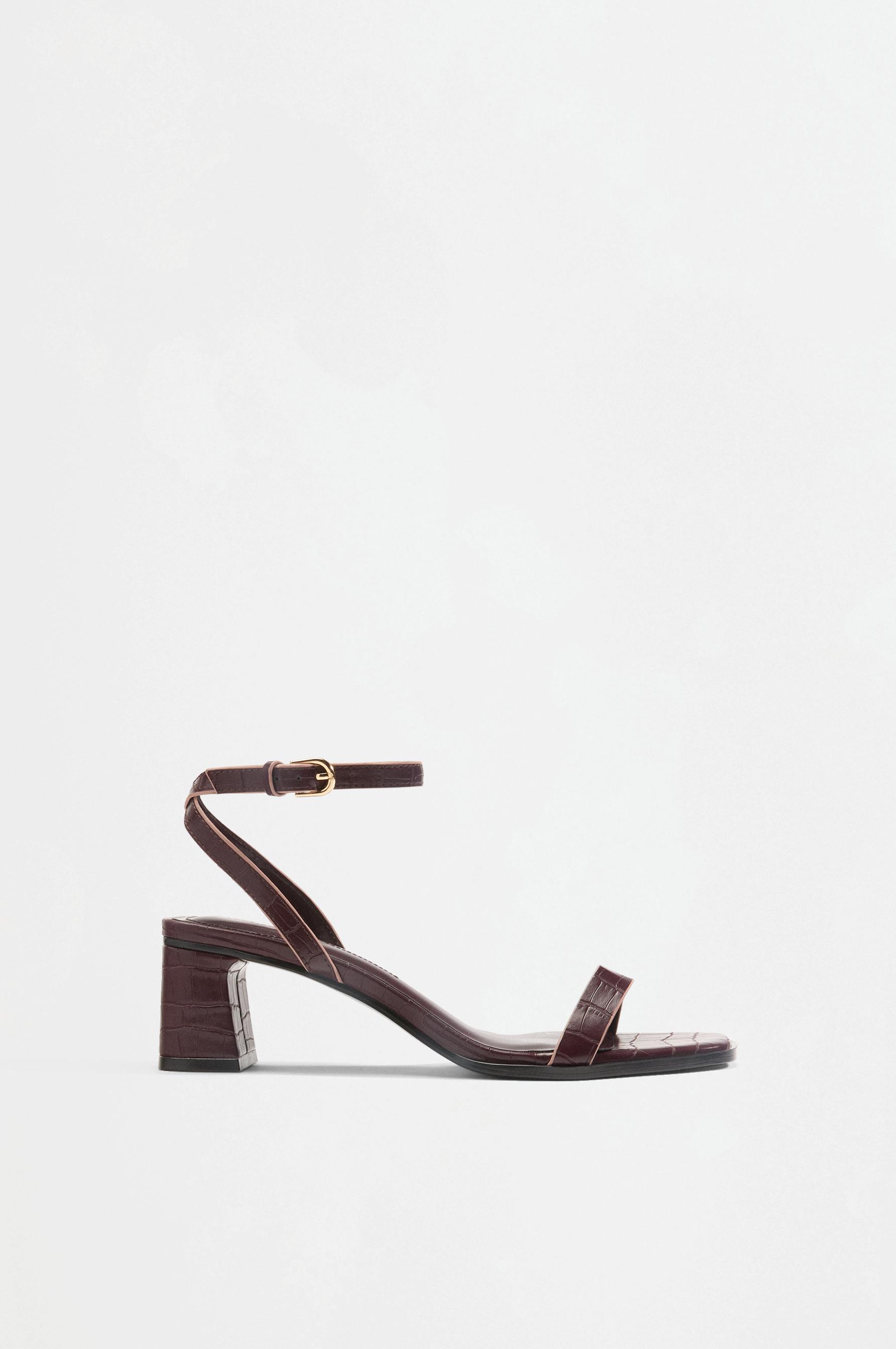Crocodile-effect high-heeled sandals — BURGUNDY