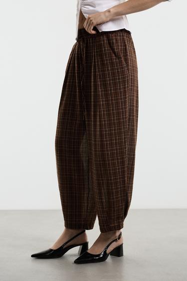 Balloon fit checked joggers — BROWN 3