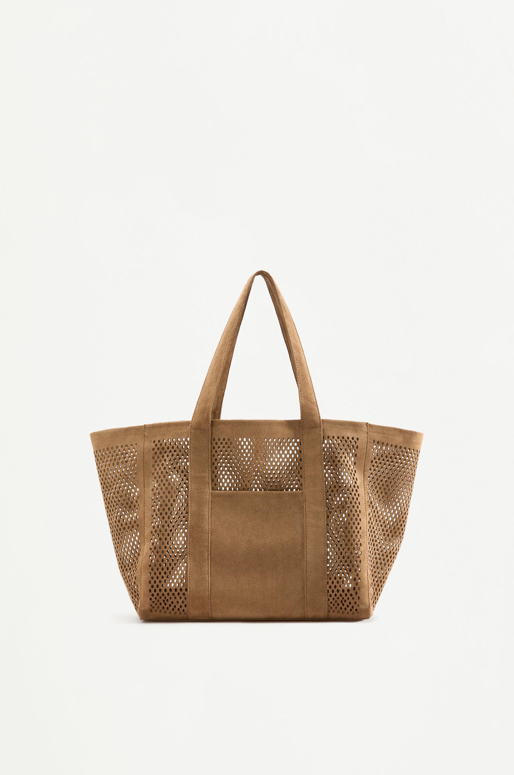 Openwork shopper bag — CAMEL