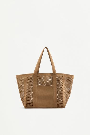 Openwork shopper bag — CAMEL 1