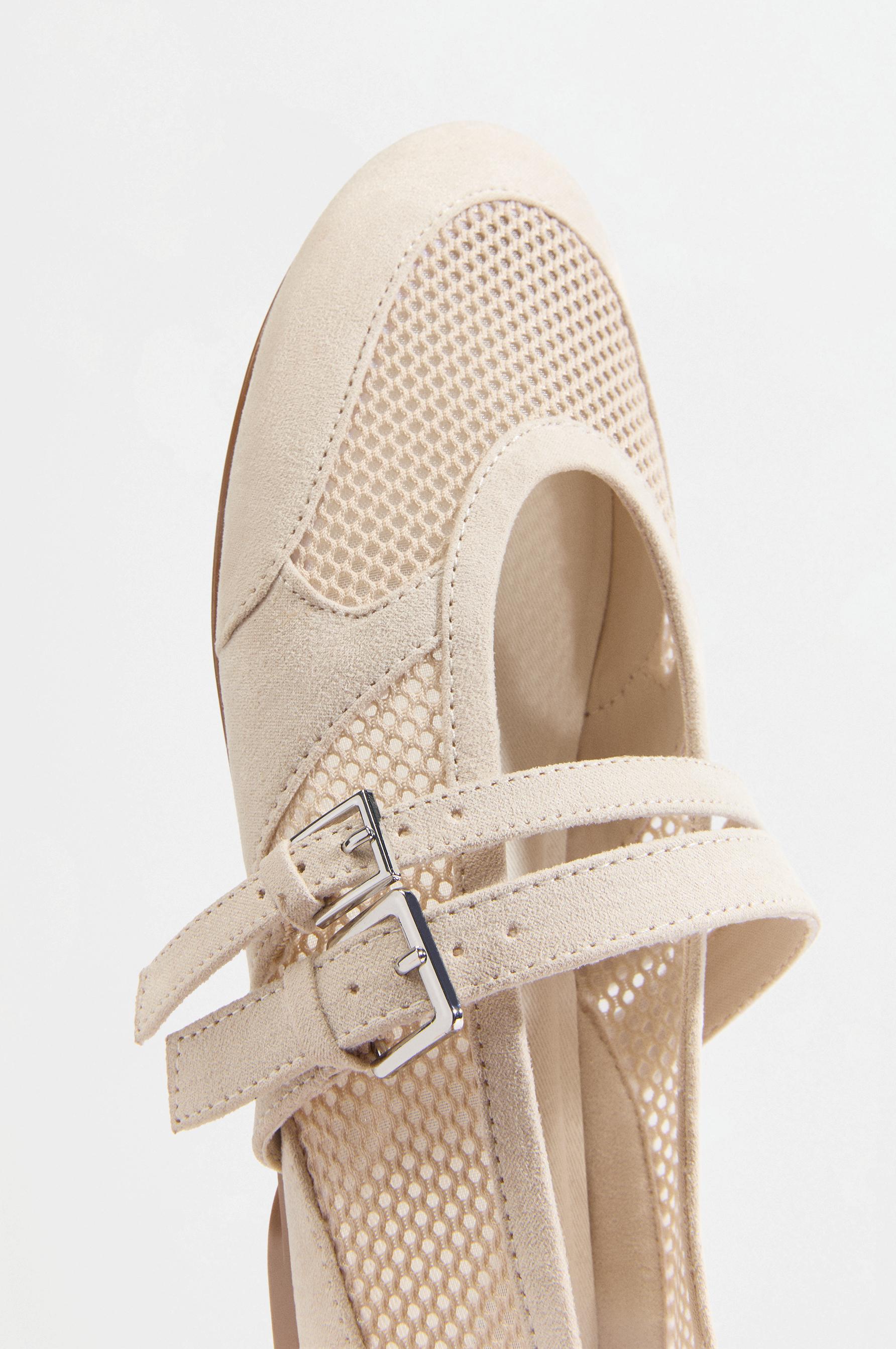 Double-strap mesh ballet flats — ECRU