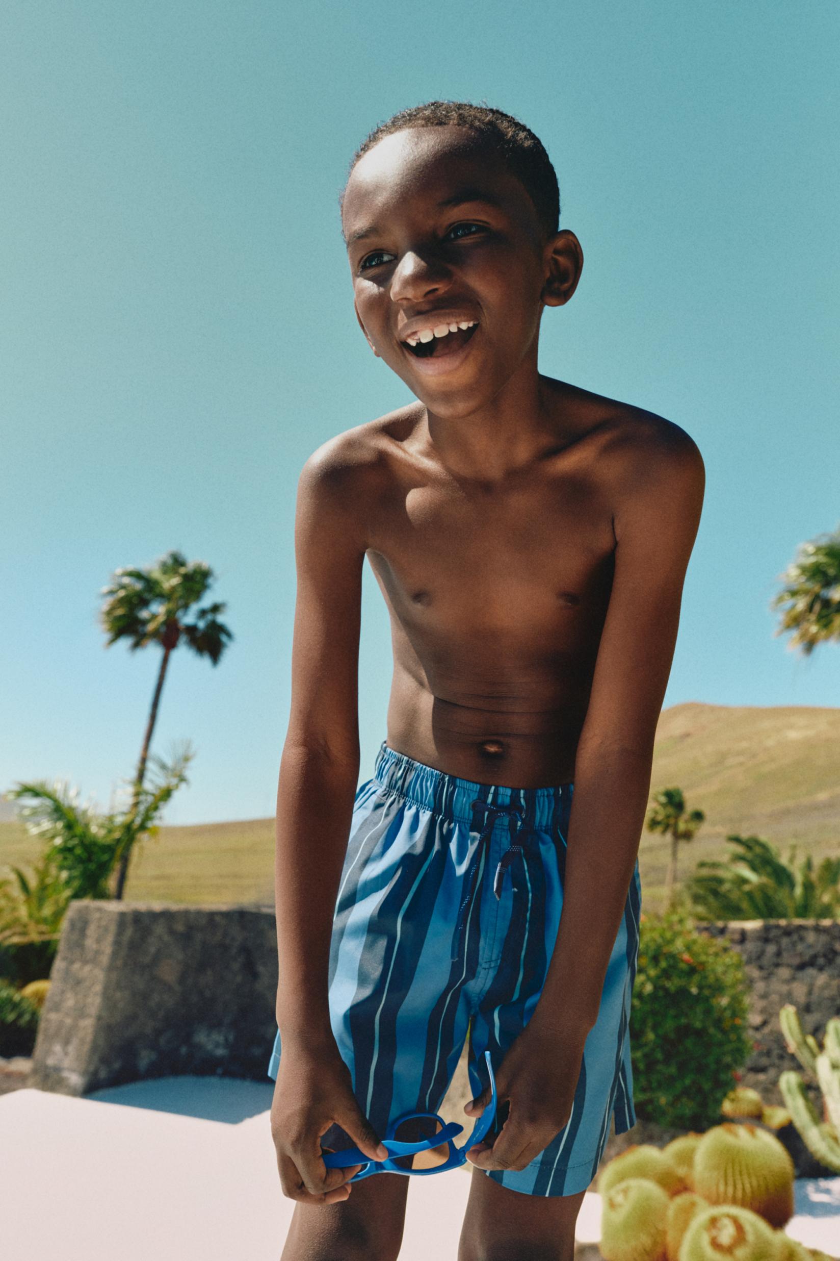 Printed Swim Trunks — FADED BLUE